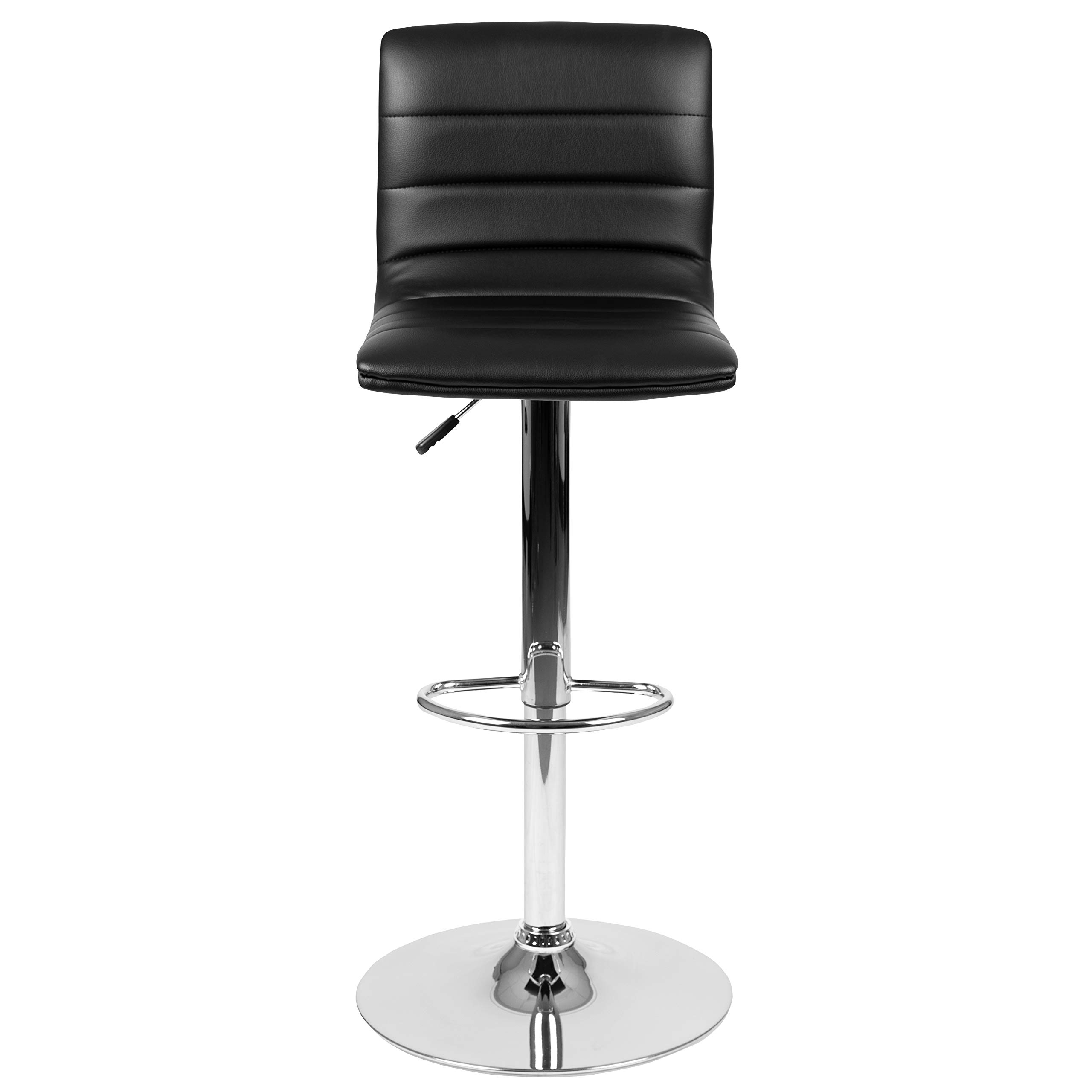 2 Pack Black Vinyl Adjustable Height Bar Stools with Horizontal Stitch Back - Modern Kitchen Counter Stools for Dining, Bar & Home Decor