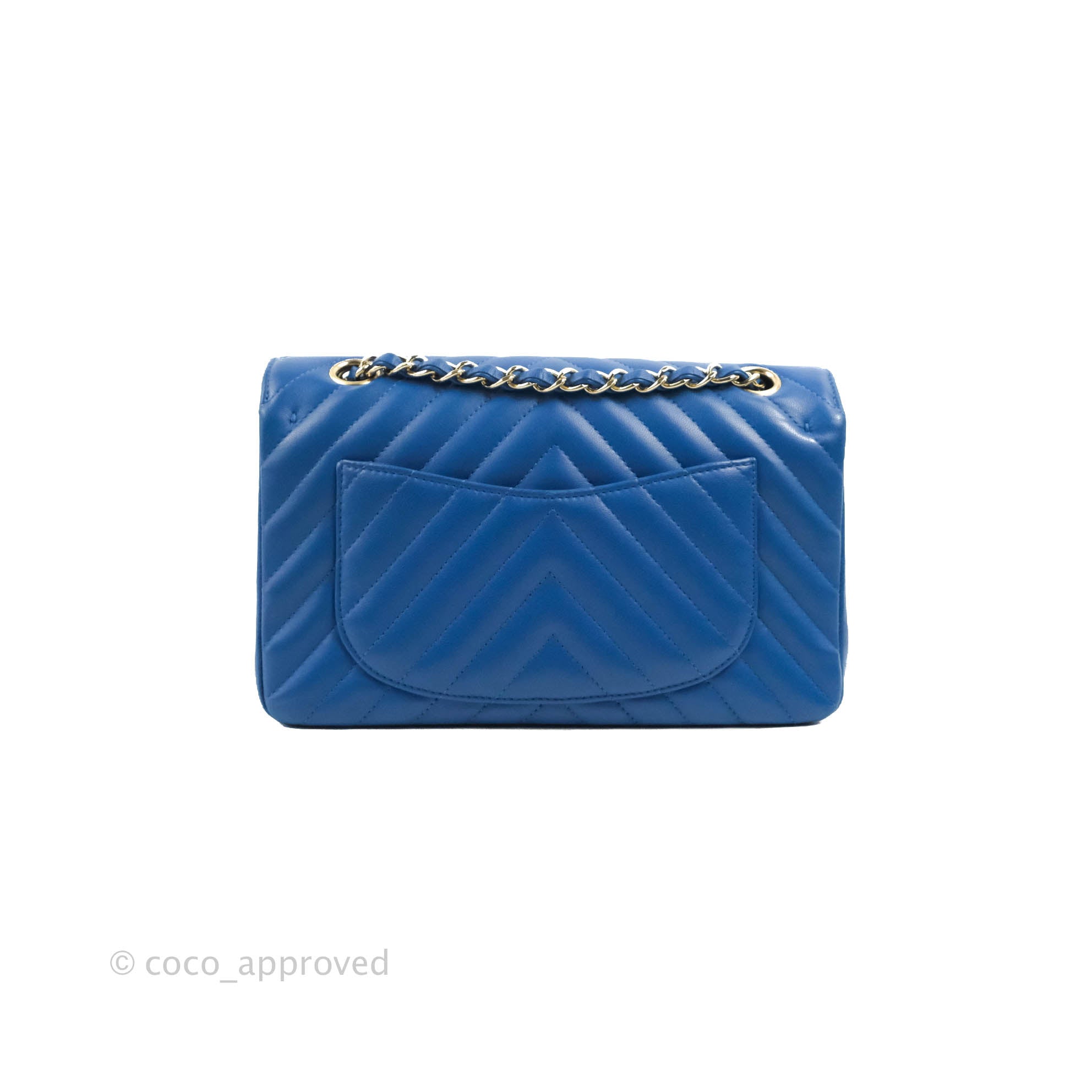 Chanel Classic Chevron Small Double Flap Bag in Blue Lambskin Leather with Gold Hardware - Luxury Crossbody Purse for Women, Perfect for Evening Events & Date Nights