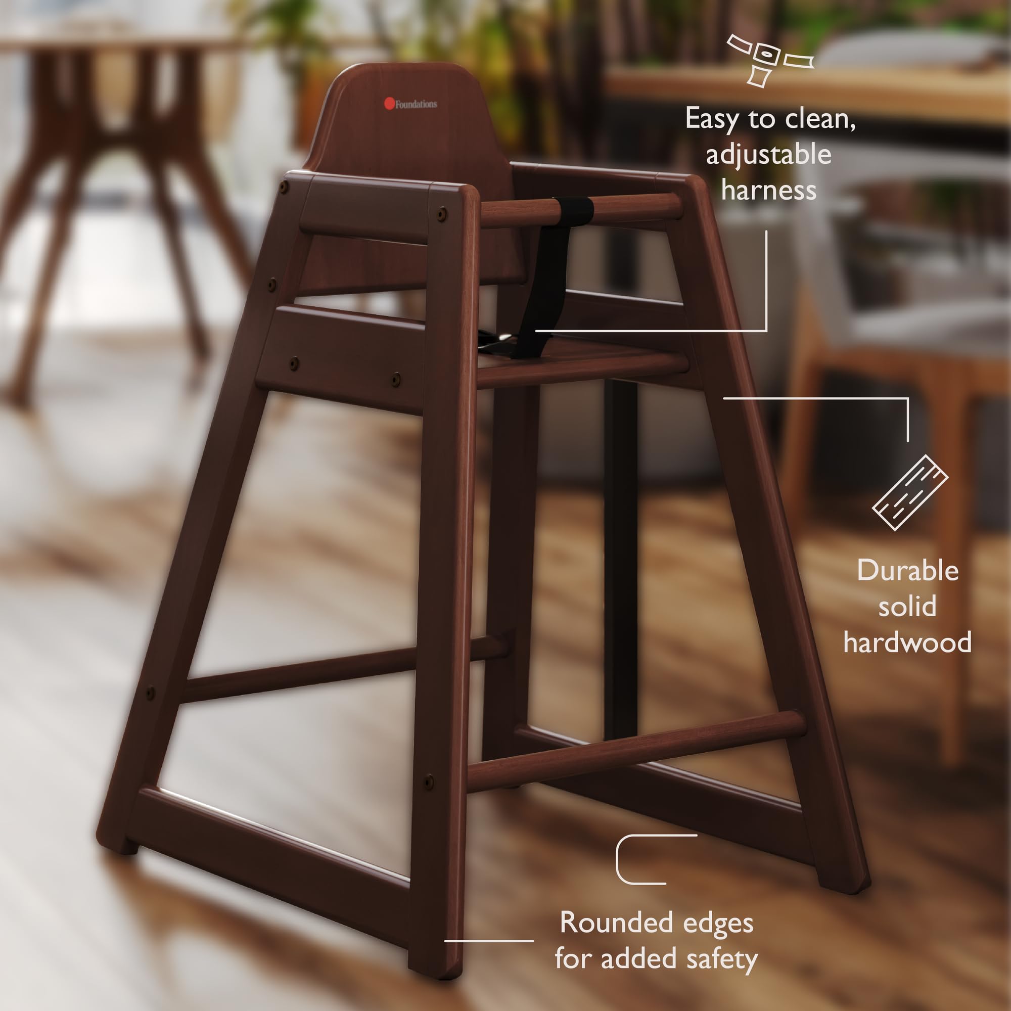 **Durable & Easy-Clean Foundations Highchair for Restaurants, Airbnbs, and Home Use – Antique Cherry Finish – Perfect for Dining, Cafes, and Family Gatherings**