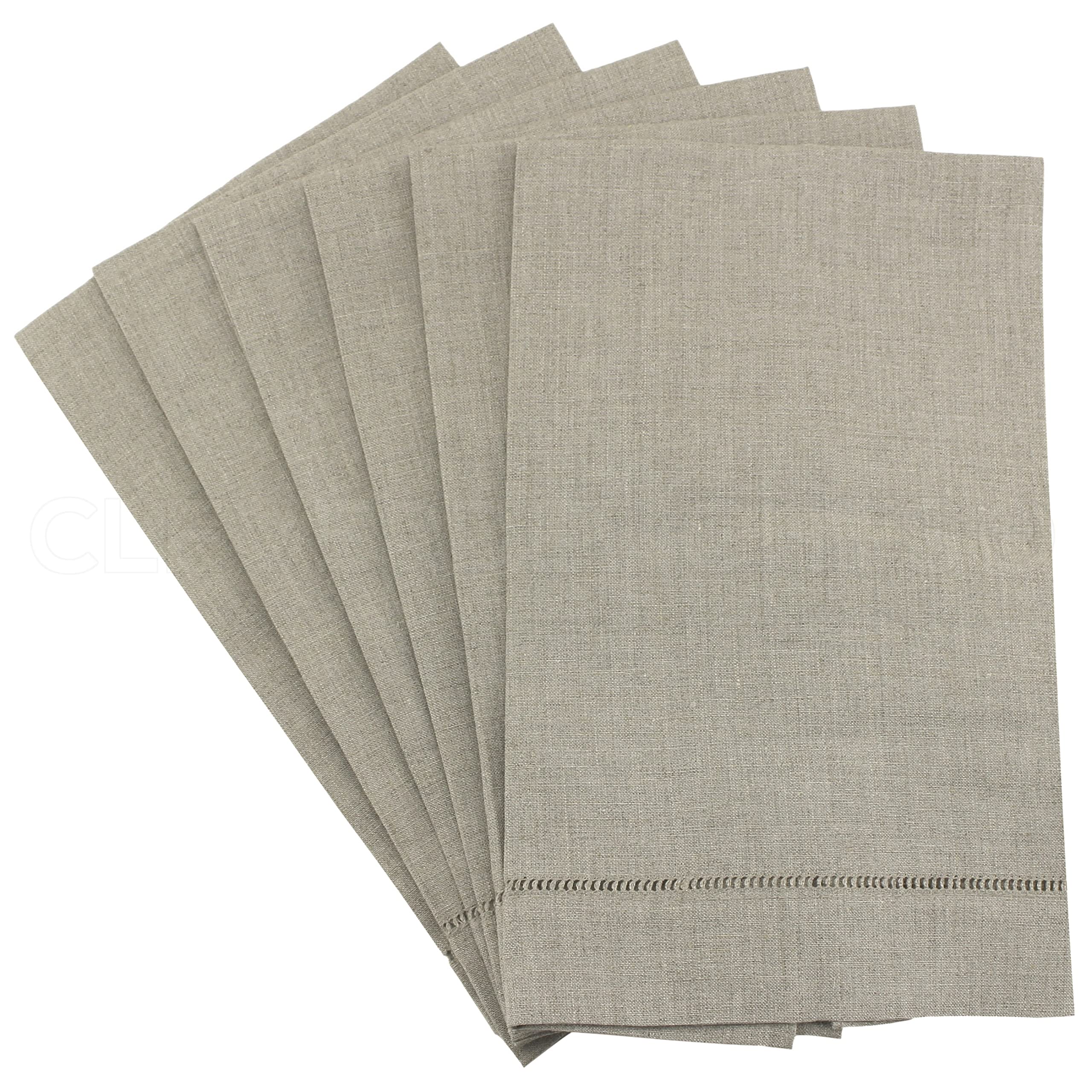 CleverDelights Premium 100% Linen Hemstitched Hand Towels - 6 Pack (14x22 Inches) - Soft & Absorbent Bath & Kitchen Towels for Luxury Home, Spa, and Guest Use