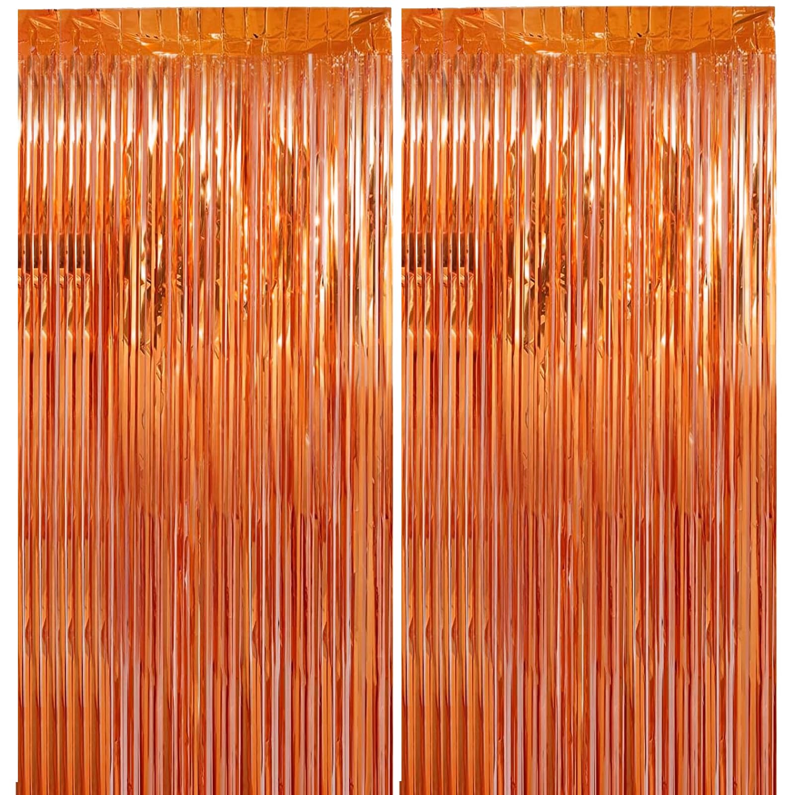 2 Pack 3.2 ft x 9.8 ft Orange Tinsel Curtain Party Backdrop - Metallic Foil Fringe Decorations for Halloween, Christmas, Birthday, Graduation & Wedding - Perfect for Photo Booths, Stage Decor & Event Backgrounds