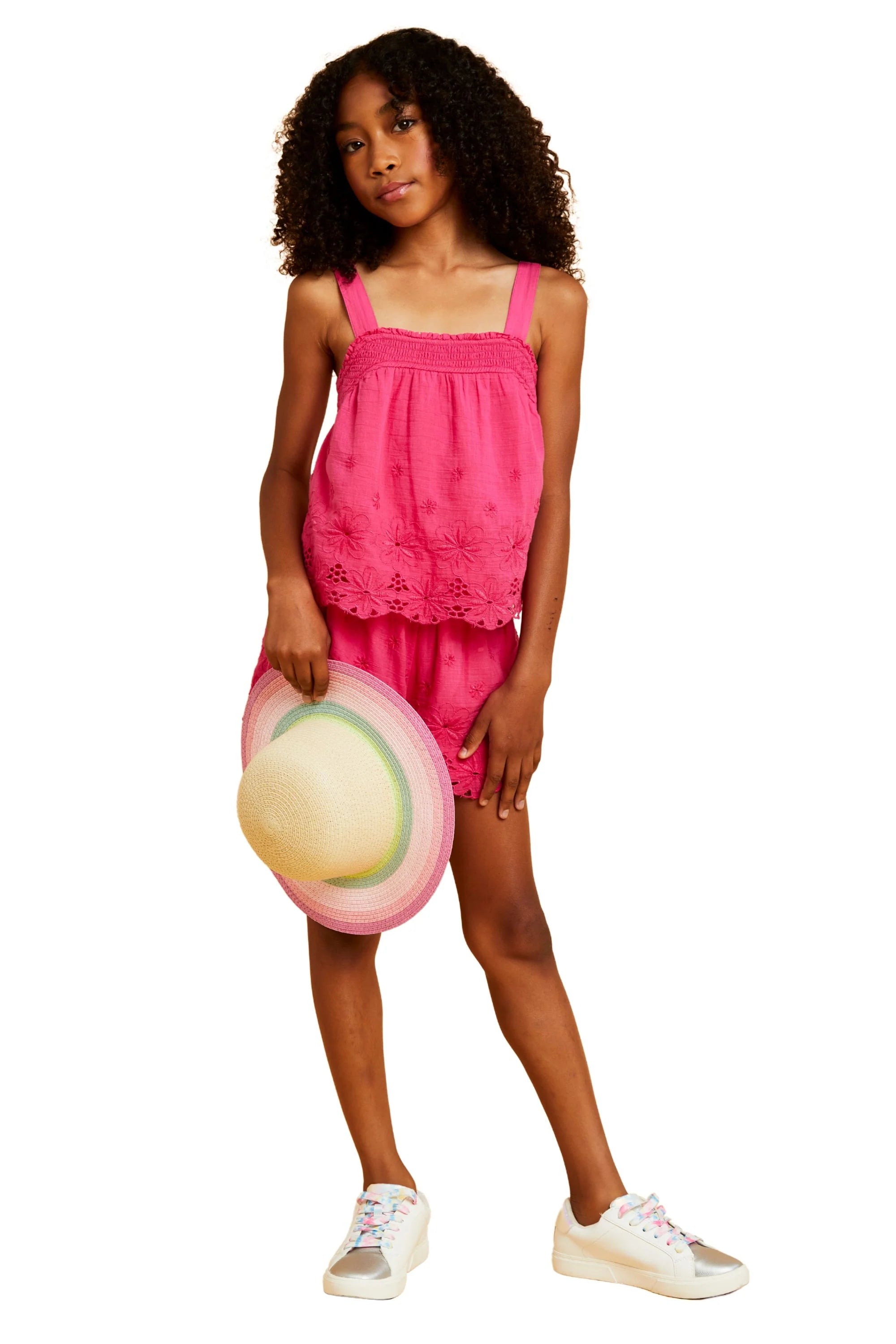 Girls' Smocked Tank Top - Floral Embroidery Cotton Summer Dress for Kids - Perfect for Playdates, Parties & Outdoor Activities