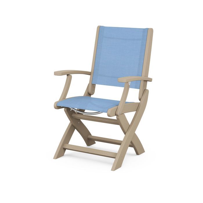 POLYWOOD Coastal Folding Chair - Durable Outdoor Furniture for Patio, Beach & Poolside - Weather-Resistant Adirondack Style Chair with Cup Holder