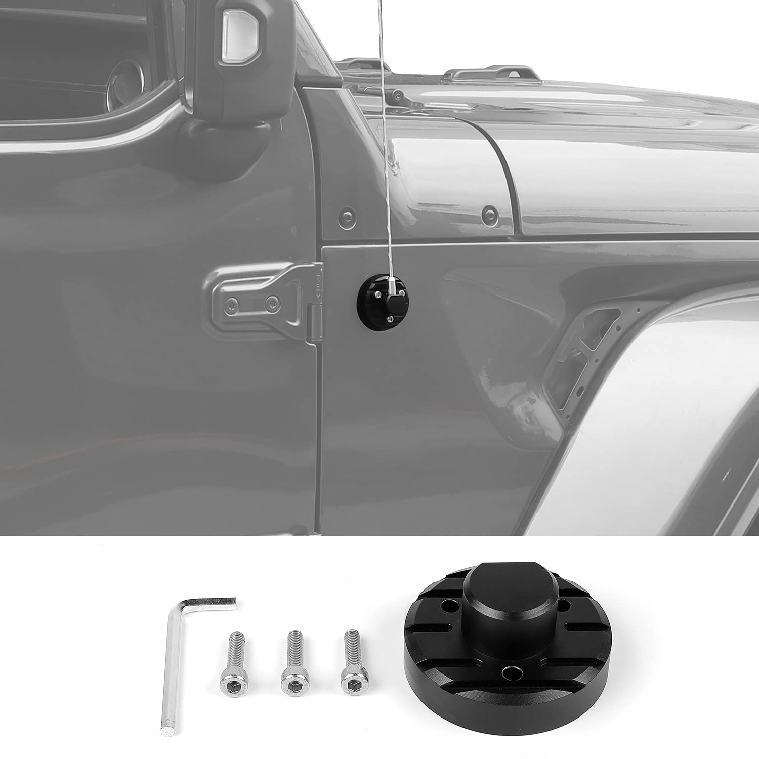CheroCar Aluminum AM/FM Antenna Base Replacement for 2007-2021 Jeep Wrangler JL JLU JK JKU & Gladiator JT - Black | Durable Radio Signal Booster for Off-Road Adventures & Daily Commuting