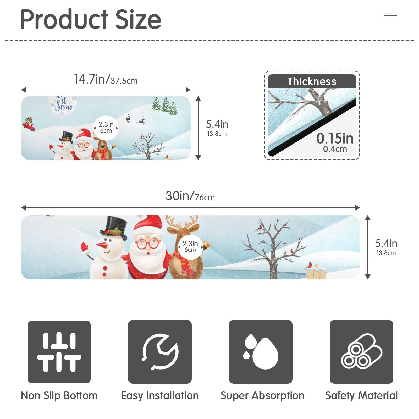 Non-Slip Sink Splash Guard Mat - Absorbent Drip Catcher for Kitchen & Bathroom Faucets (14.7x5.4 Inch, 2PCS) - Trimmable Design Fits RV, Bar Sinks - Perfect for Winter & Holiday Decor (Christmas Snowman Theme)