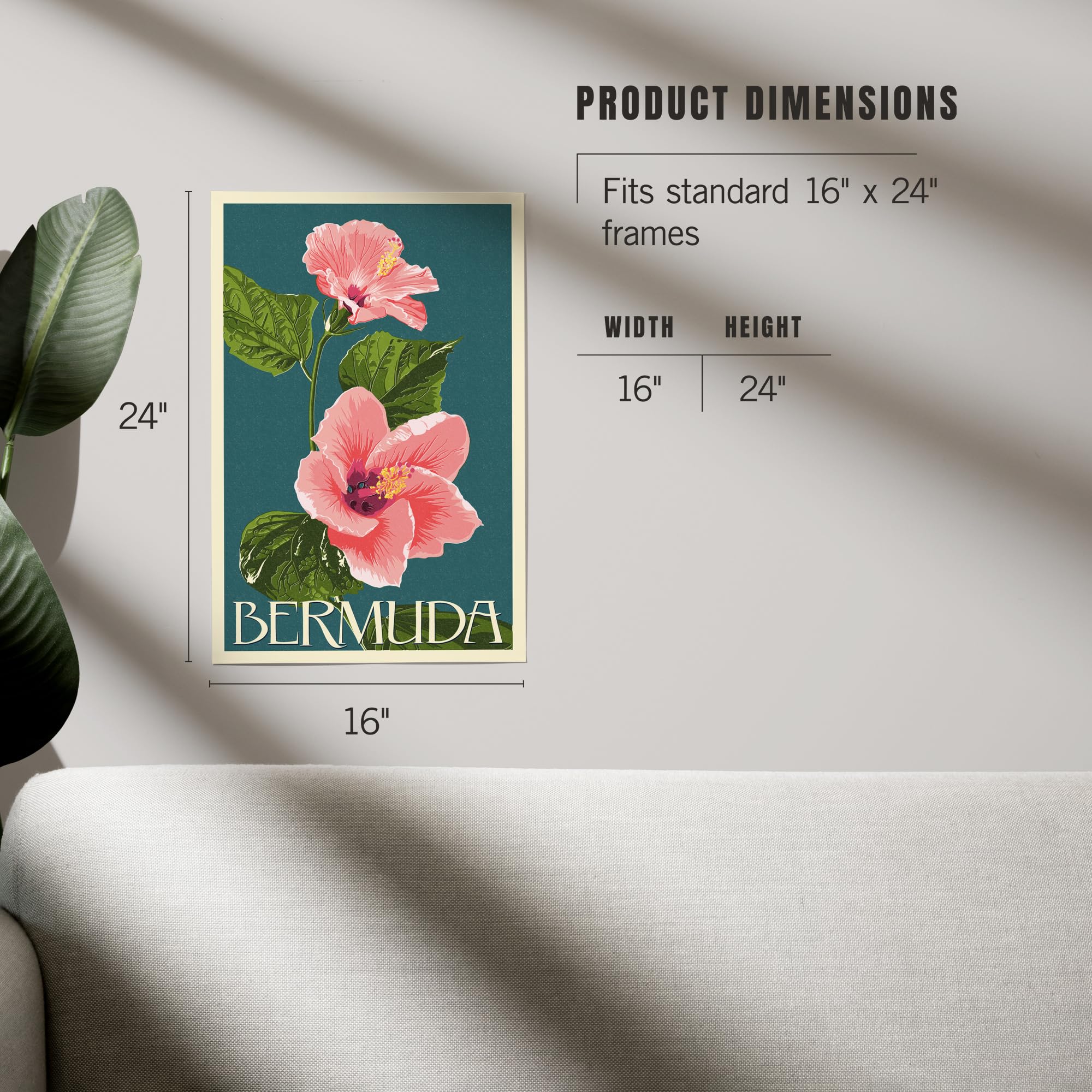 Lantern Press 16x24 Inch Giclee Art Print - Bermuda Pink Hibiscus Floral Wall Decor | Perfect for Living Room, Bedroom & Office
