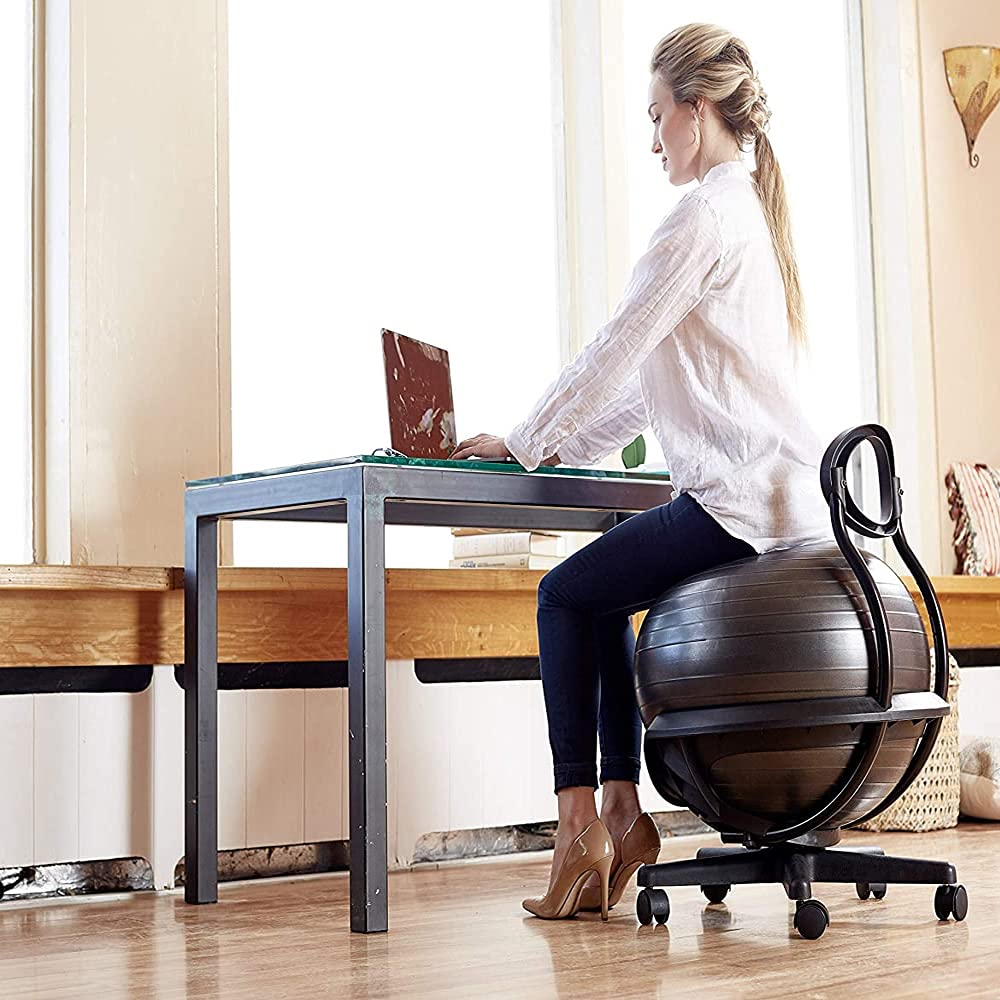 Gaiam Ultimate Balance Ball Chair with Swivel or Standard Base - 52cm Anti-Burst Stability Ball for Yoga, Exercise & Ergonomic Office/Home Desk Seating - Includes Air Pump & Workout Guide - Perfect for Active Sitting, Core Workouts & Posture Improvement