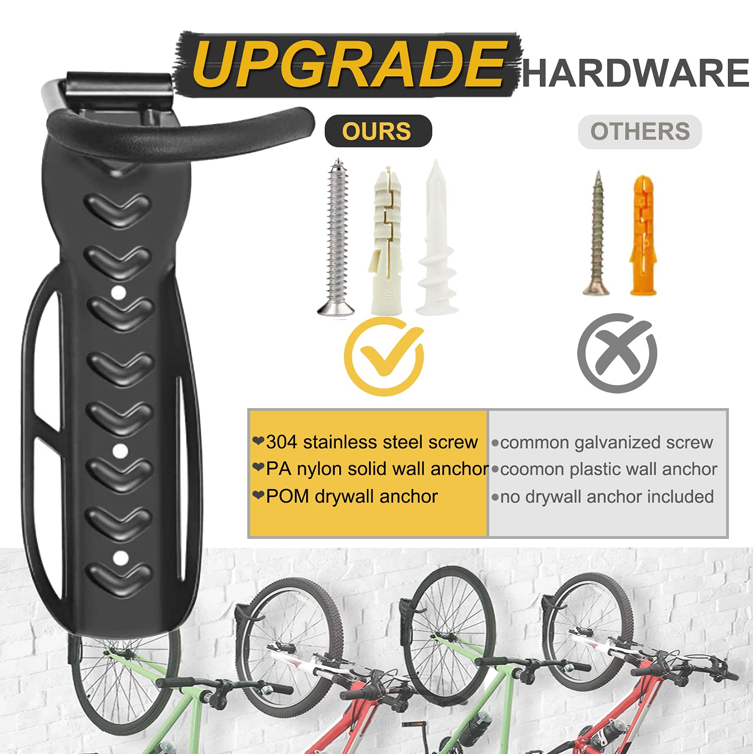 4 Pack Vertical Bike Hooks for Garage Wall Mount - Heavy Duty Bicycle Storage Hangers with Non-Reversible Design | Perfect for Indoor Bike Organization, Garage Storage & Space Saving Solutions