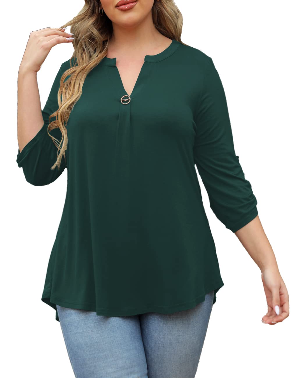 Women's Plus Size 3/4 Sleeve Tunic Blouse - Dressy Casual Tops for Women (Sizes M-4XL) | Perfect for Office Wear, Date Nights & Casual Outings