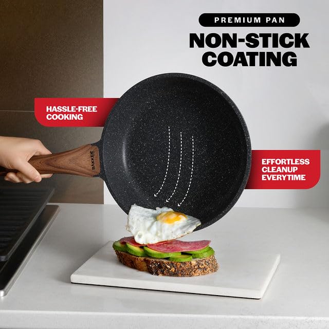 Bakken-Swiss 14-Piece Nonstick Cookware Set - Granite Coating, Eco-Friendly Kitchen Pots & Pans for Gas, Electric & Induction Stoves, Oven Safe to 450°F - Perfect for Frying, Boiling & Baking at Home
