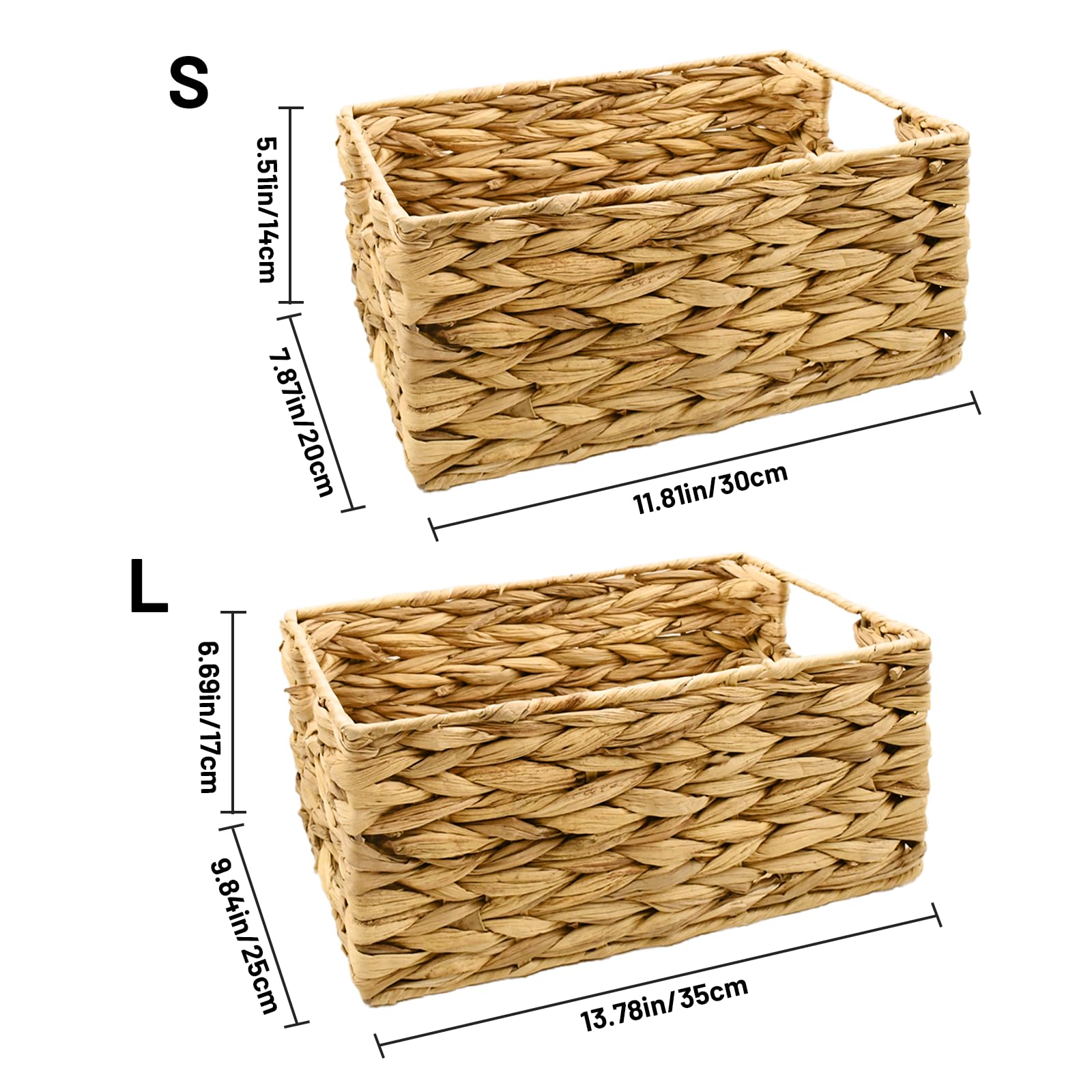 Sobotoo Woven Wicker Storage Bins with Lids - Handwoven Rattan Storage Box & Basket for Home Organization | Rectangular Desktop Organizer for Shelves, Wardrobe & Closet (Set of 2, Size S-L) - Perfect for Bedroom, Bathroom & Office Storage Solutions