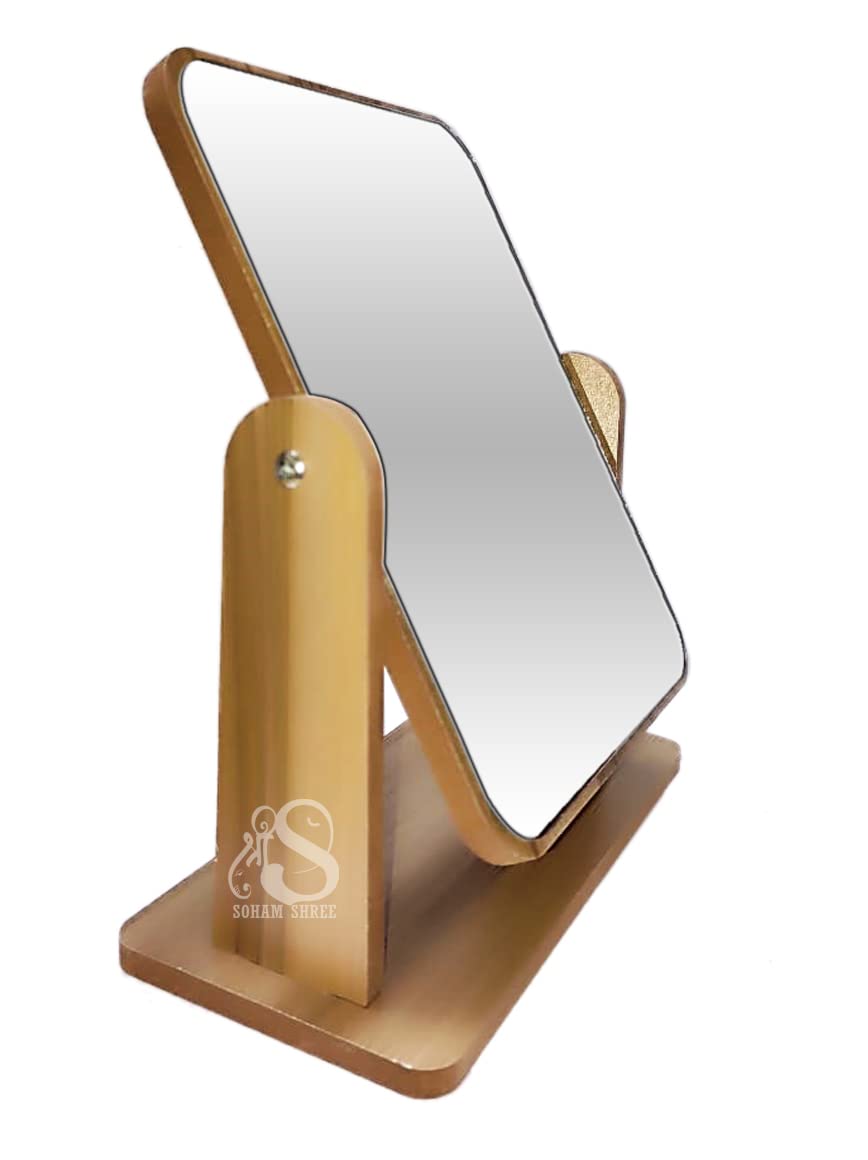 KALSUTANSHI® 360° Rotatable Wooden Tabletop Makeup Mirror - Adjustable Vanity Mirror with Bamboo Stand for Bedroom, Bathroom & Desk | Perfect for Makeup, Skincare & Hair Styling (Square)