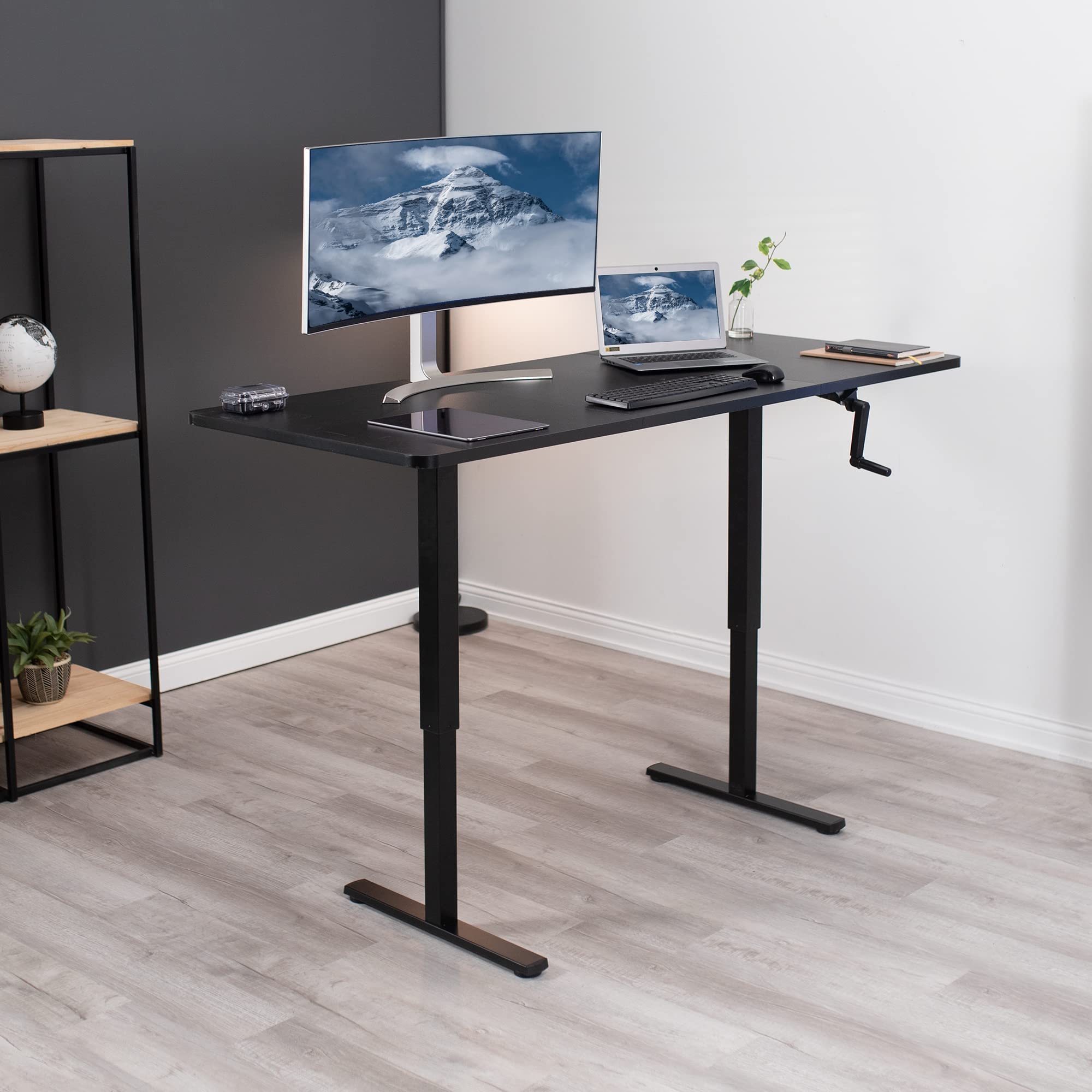 VIVO 71 x 30 Inch Adjustable Height Standing Desk - White Tabletop & Frame, Manual Crank with Foldable Handle, Ergonomic Workstation for Home & Office | Perfect for Remote Work, Gaming & Study Setup