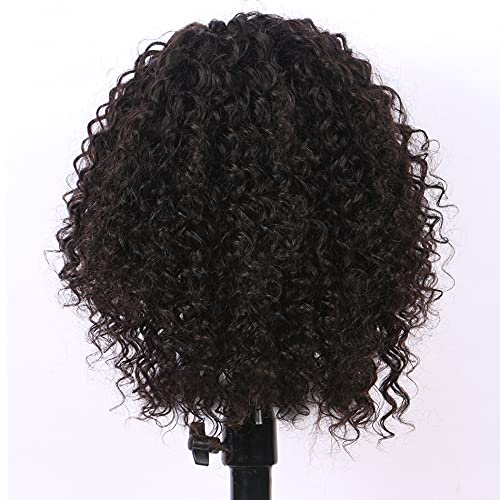 200% Density Kinky Curly Human Hair Wig with Bangs - 24 Inch Brazilian Remy Hair for Women | Machine Made Scalp Top Wig in Natural Color | Perfect for Daily Wear, Cosplay & Special Occasions