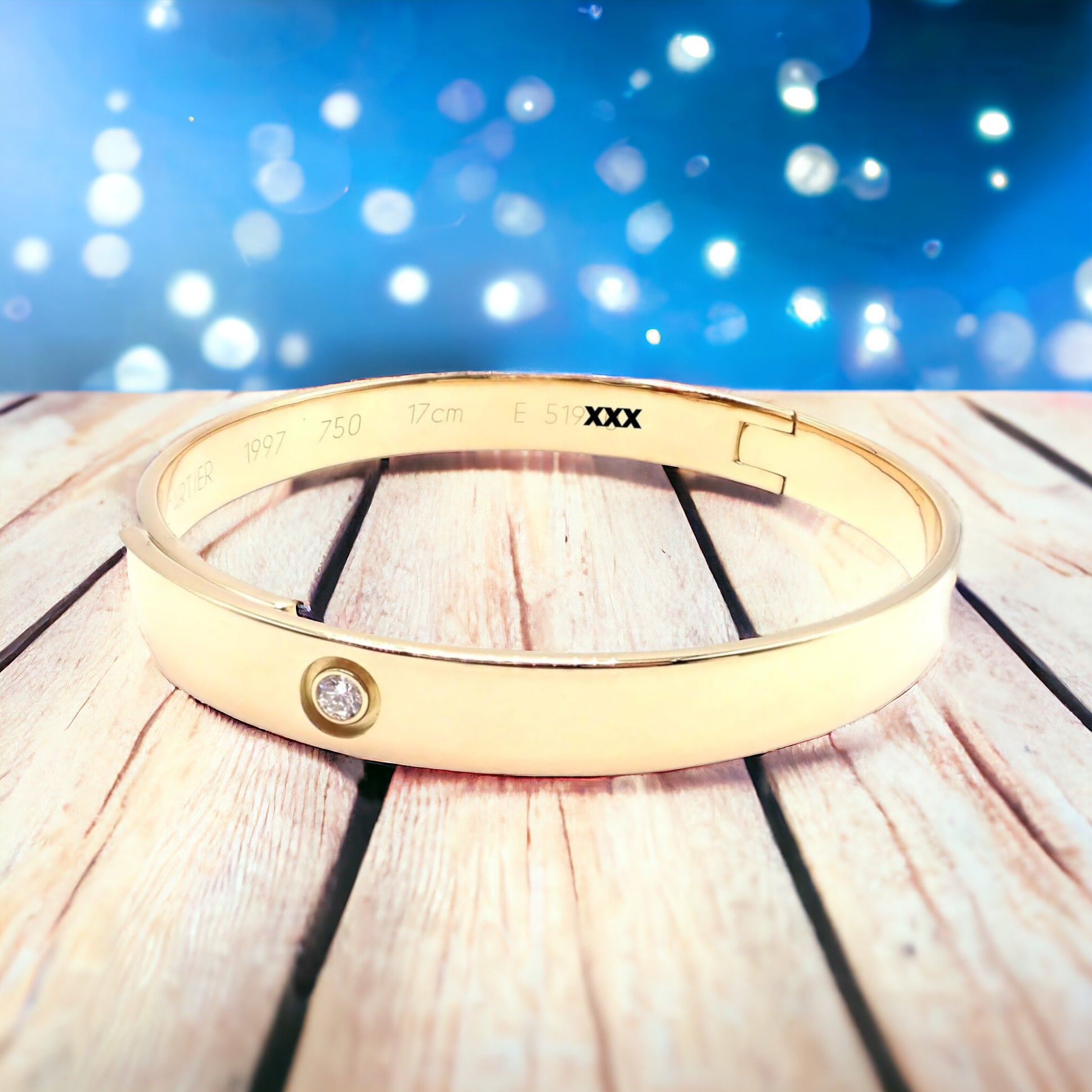 Authentic Cartier 18K Yellow Gold Diamond Anniversary Bangle Bracelet - Size 17 - Luxury Jewelry Gift for Women - Perfect for Anniversaries, Weddings & Special Occasions