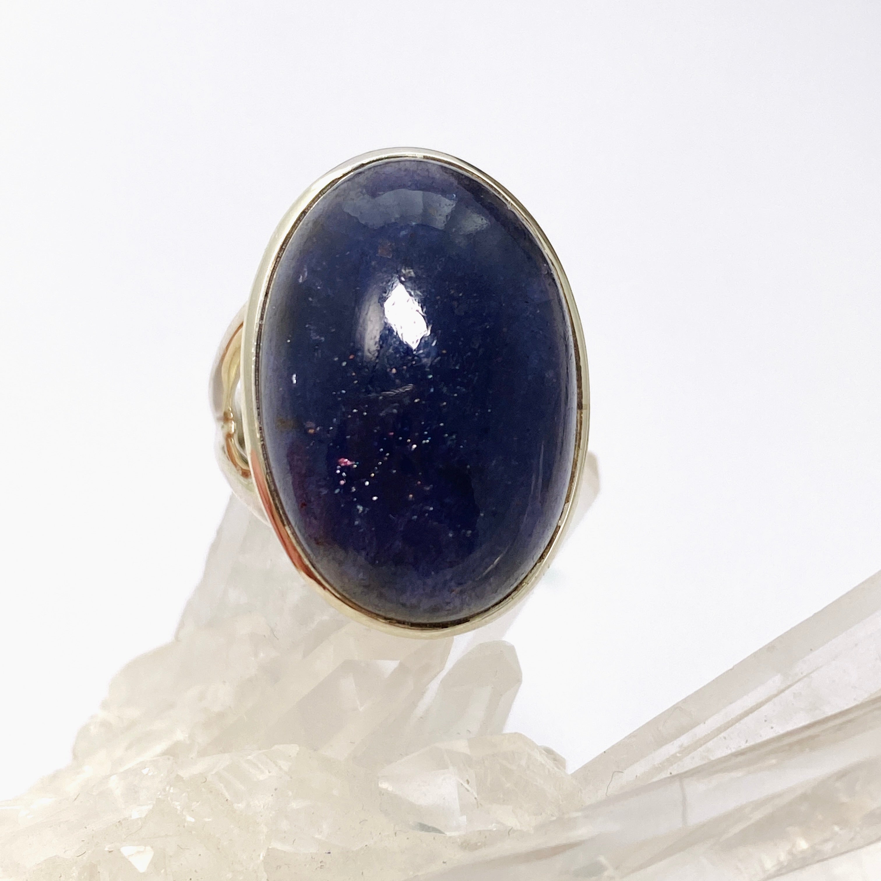 Iolite Sunstone Oval Cabochon Split Band Ring - Size 6.5 - Handmade Sterling Silver Jewelry - Perfect for Wedding, Engagement & Everyday Wear