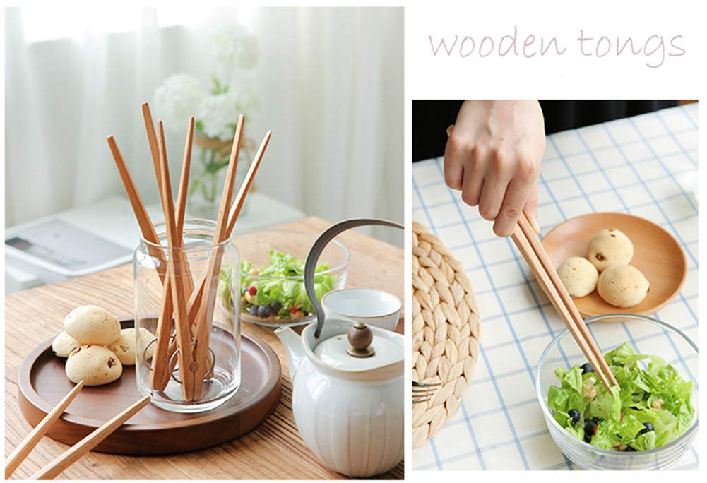 2-Pack Extra Long Wooden Tongs (9.8 Inch) - Perfect Kitchen Utensil for Serving Cheese, Bacon, Muffins, Fruits & Toast - Great for Tea Time, Picnics & BBQ Cooking