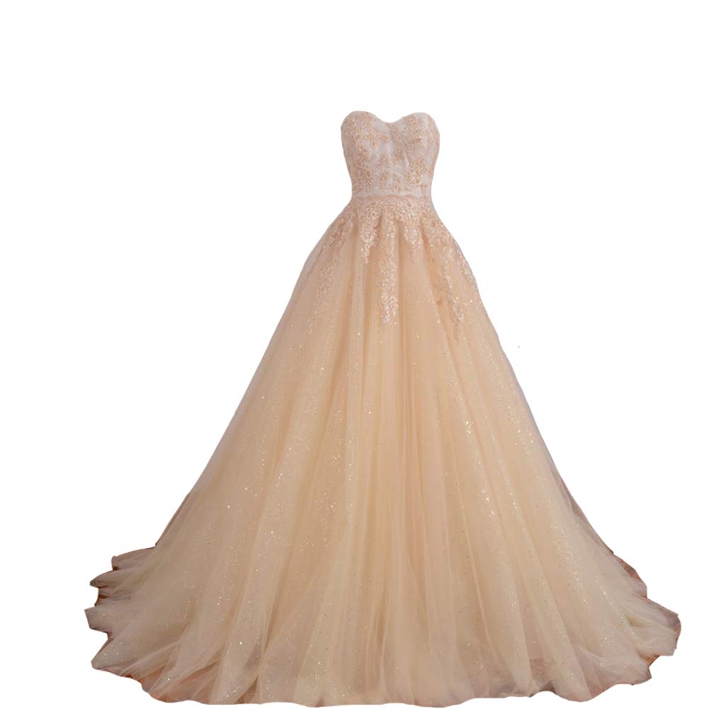 Kivary® Elegant Champagne Tulle A-Line Sweetheart Long Corset Lace Prom Evening Dress for Women - Perfect for Homecoming, Wedding Guest & Formal Events