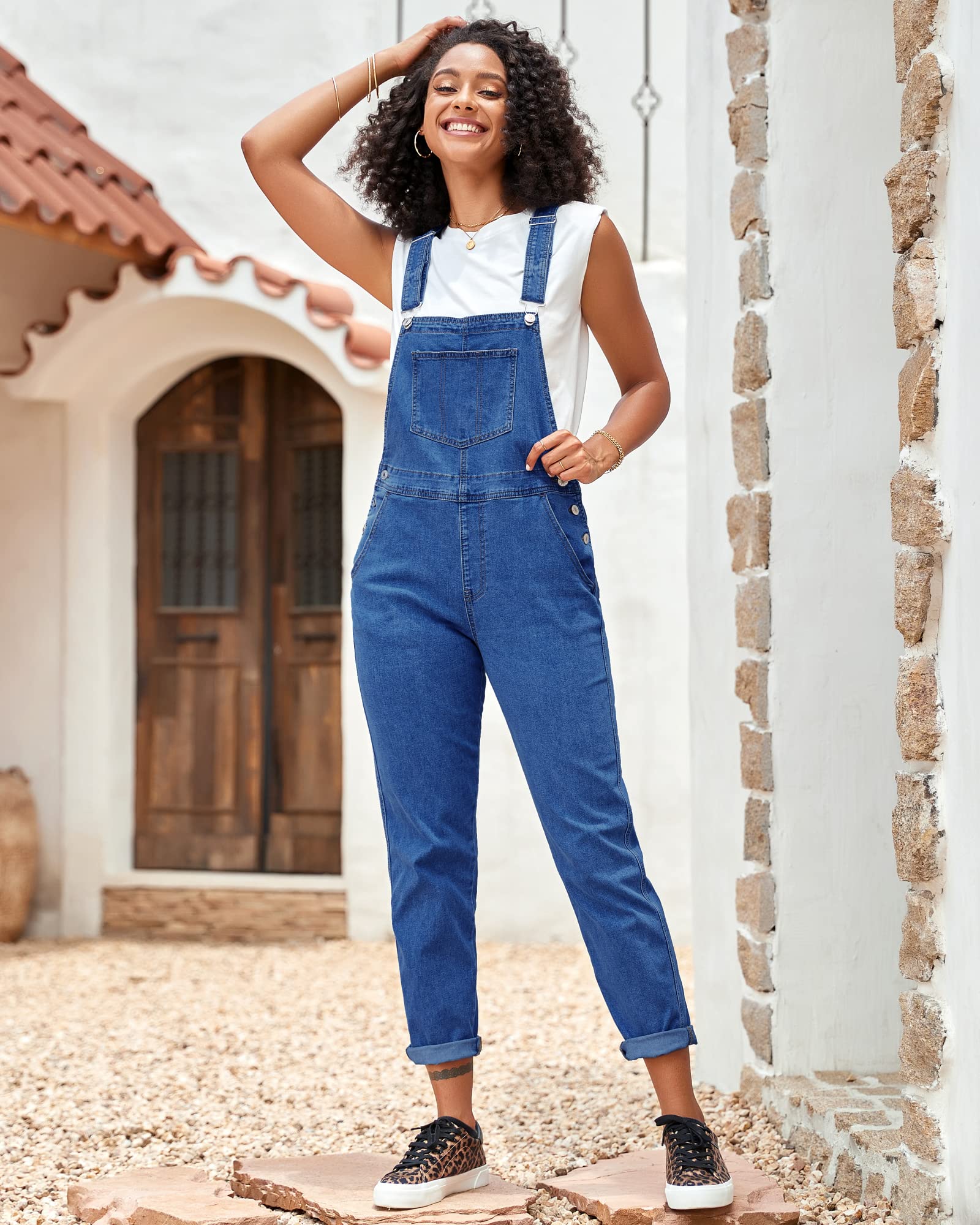 GRAPENT Women's Loose Fit Stretch Denim Overalls - Comfortable Jean Bib Jumpsuit & Overalls Pants for Casual Wear, Work, Outdoor Activities
