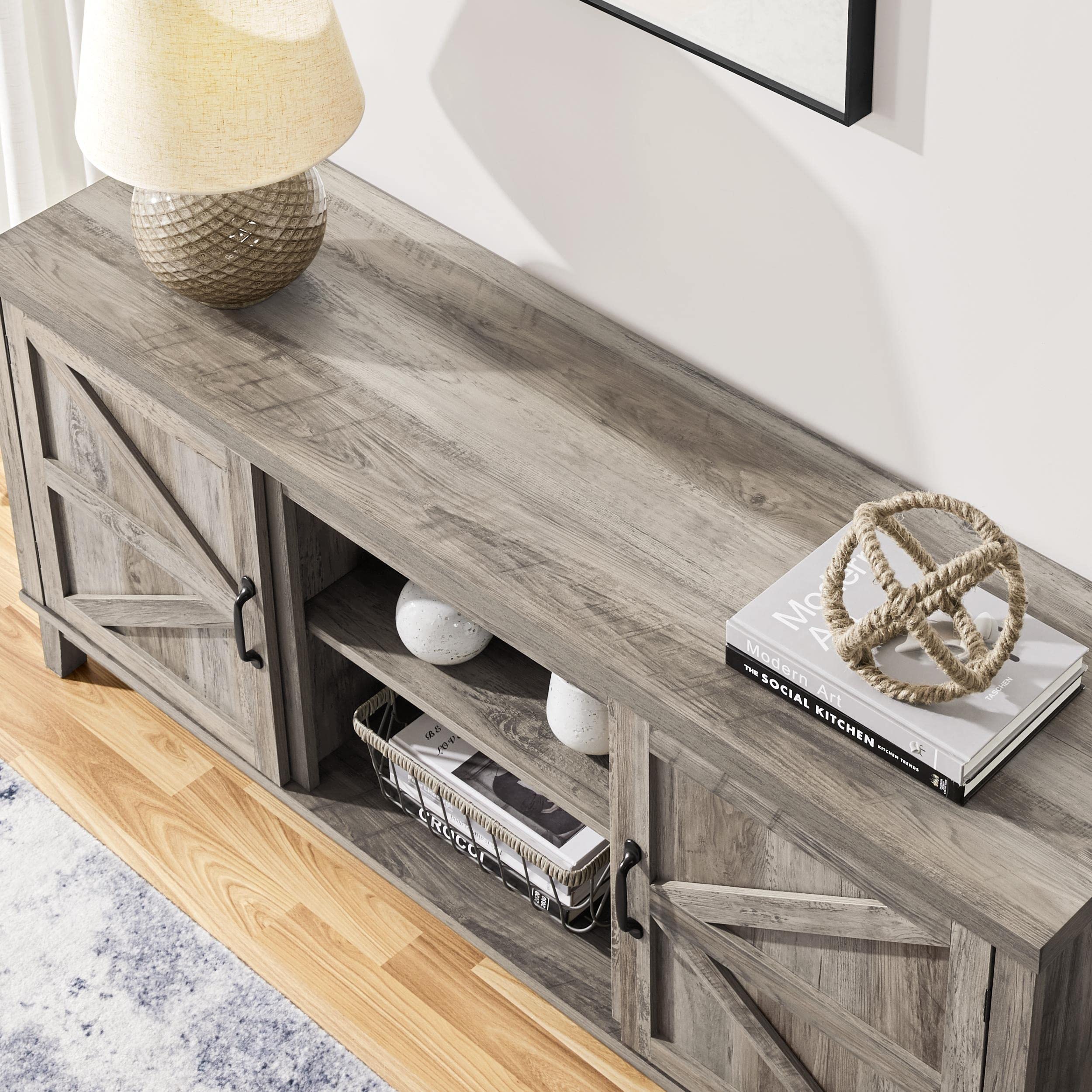 Yaheetech 65 Inch TV Stand - Farmhouse Style Entertainment Center with Double Barn Doors, Gray - Perfect for Living Room & Bedroom - Sturdy TV Console Table for Flat Screen TVs