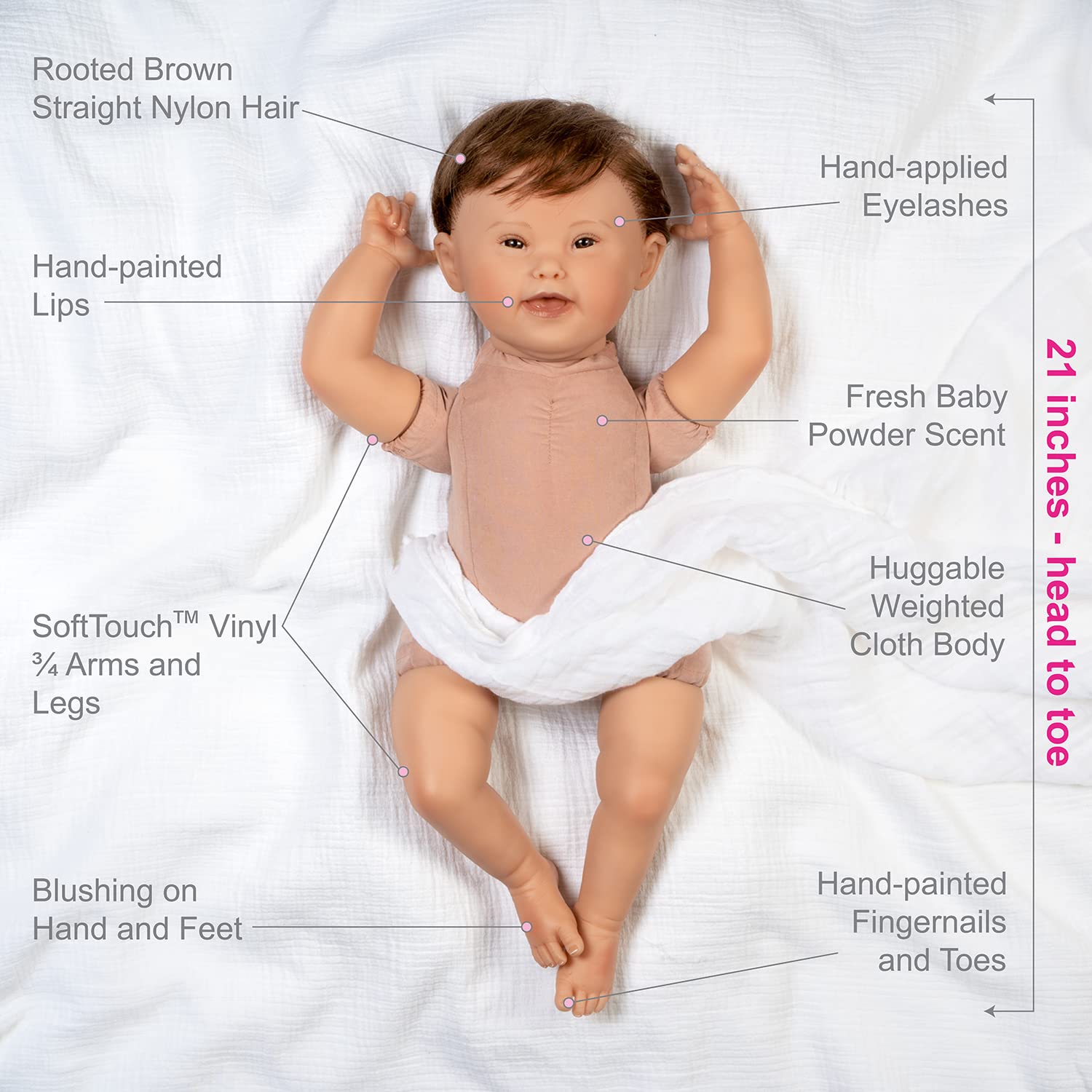 21 Inch Realistic Reborn Baby Boy Doll with Rooted Hair - Down Syndrome Awareness Lifelike Toddler Doll (Noah) 6-Piece Gift Set for Kids Ages 3+ | Perfect for Playtime, Collecting & Special Needs Education