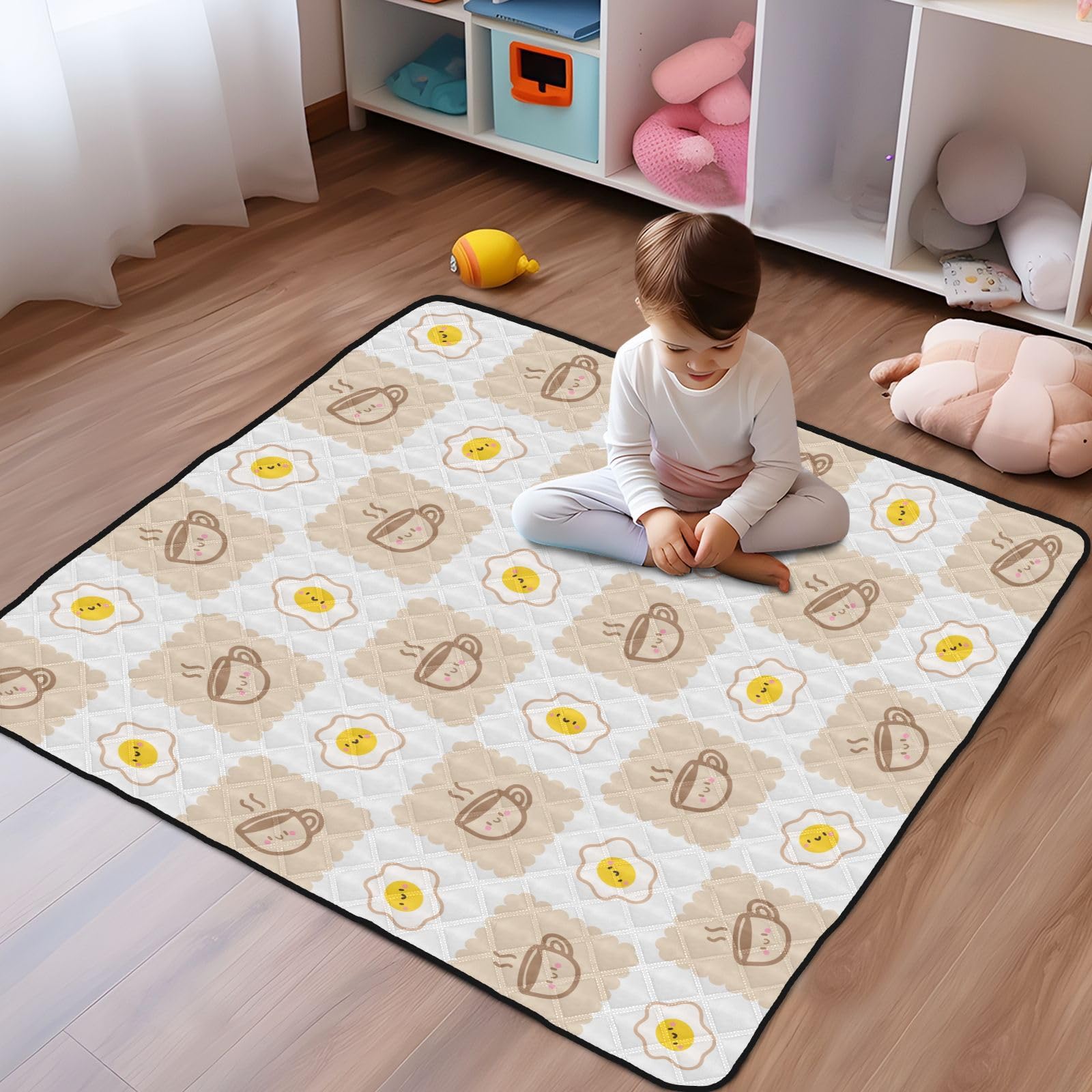 **KICPOAY Baby Play Mat with Coffee Cups & Fried Eggs Design - 50