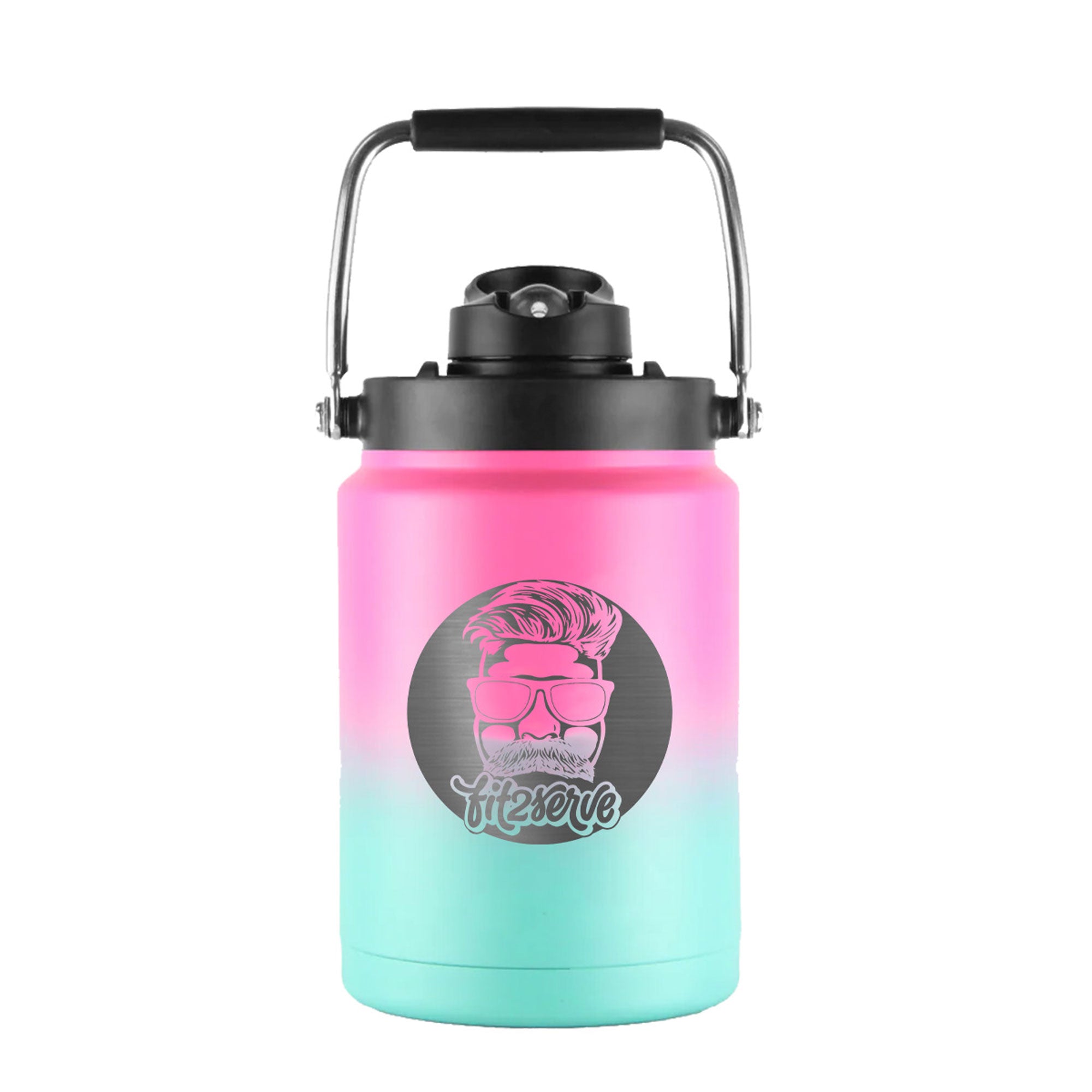 FIT2SERVE Custom Half Gallon Water Jug - Personalized Insulated Stainless Steel Water Bottle for Gym, Hiking & Outdoor Activities
