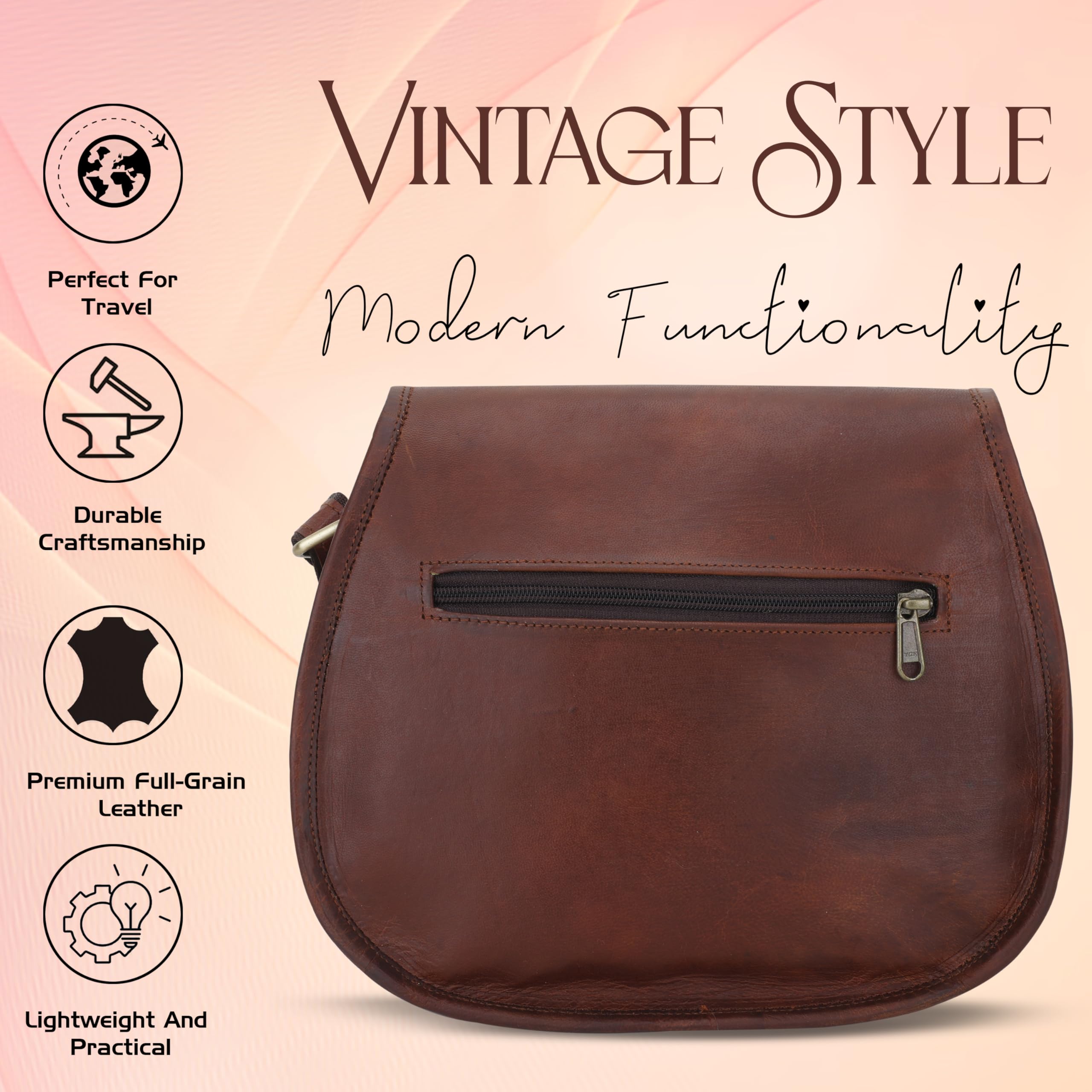 Vintage Leather Crossbody Bag for Women - Waterproof Shoulder Purse, Adjustable Strap, Retro Satchel (11 inch, Brown) - Perfect for Office, Travel, College & Everyday Use