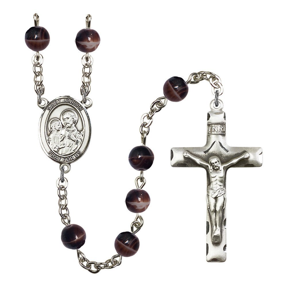 Bonyak St. Joseph Silver-Plated Rosary Necklace - Birthstone Colors for All Months | Religious Jewelry Gift for Baptism, First Communion & Prayer