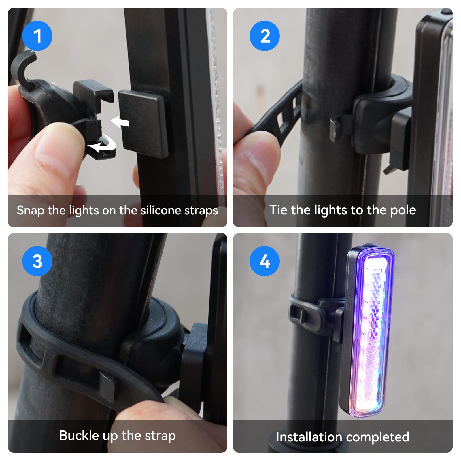 USB-C Rechargeable RGB Bike Tail Light - IPX6 Waterproof LED Bicycle Rear Light with 7 Colors & 14 Modes - Perfect for Night Cycling, Scooters, Roller Skates & Helmet Safety