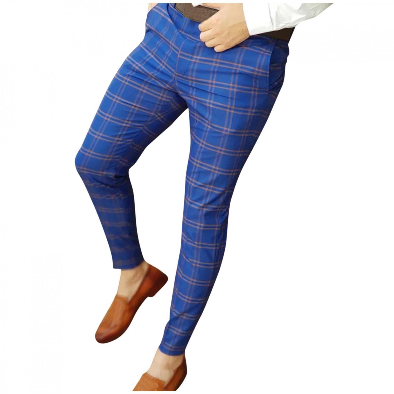 Men's Slim Fit Stretch Plaid Chino Pants - Skinny Flat Front Dress Trousers for Business & Office Wear | Comfortable Stretch Fabric for All-Day Wear