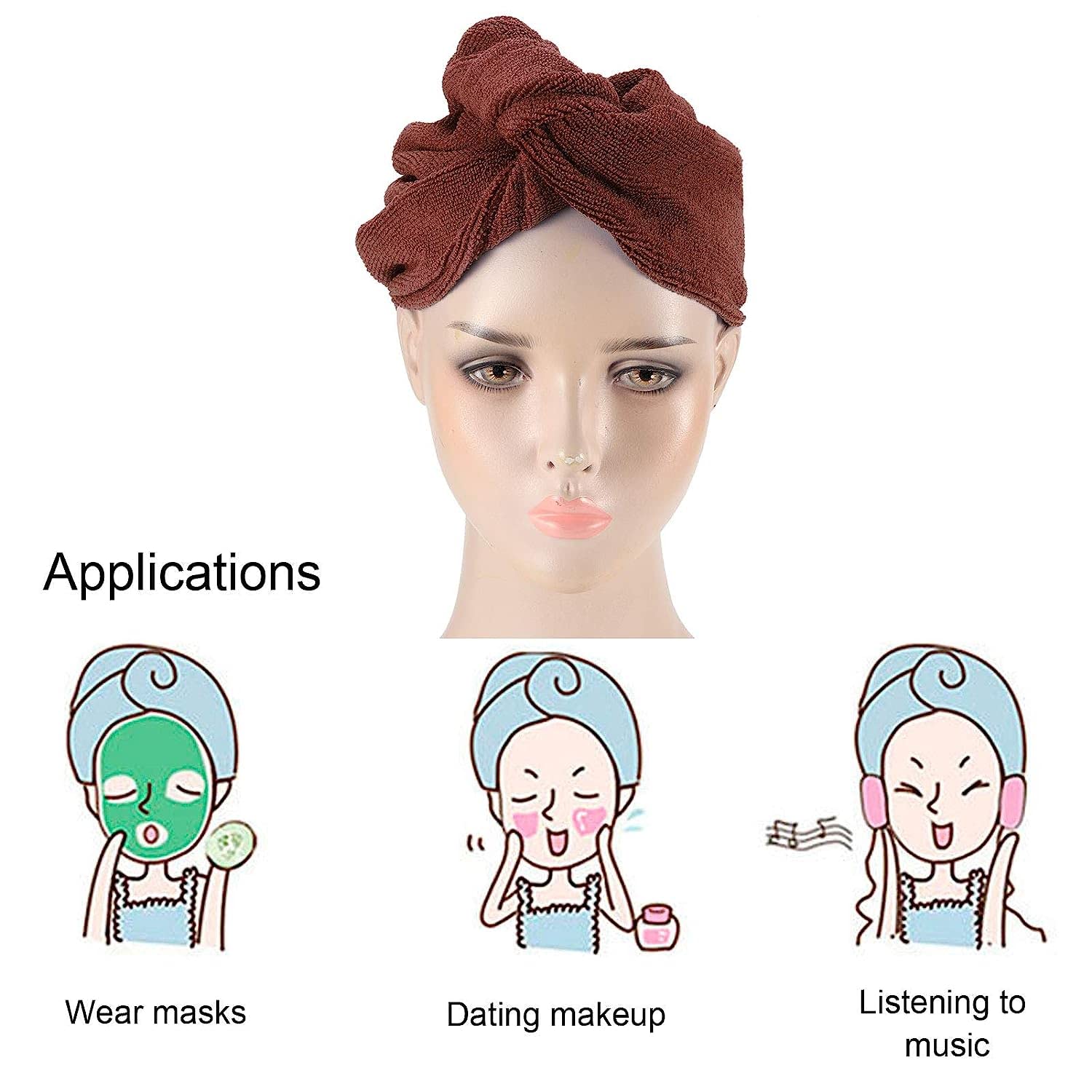 Set of 2 Excluzo Microfiber Hair Drying Hats & 5 Quick-Dry Hair Towel Wraps - Soft & Absorbent for Women, Men & Kids - Perfect for Travel, Gym & Home Use (Coffee Color)
