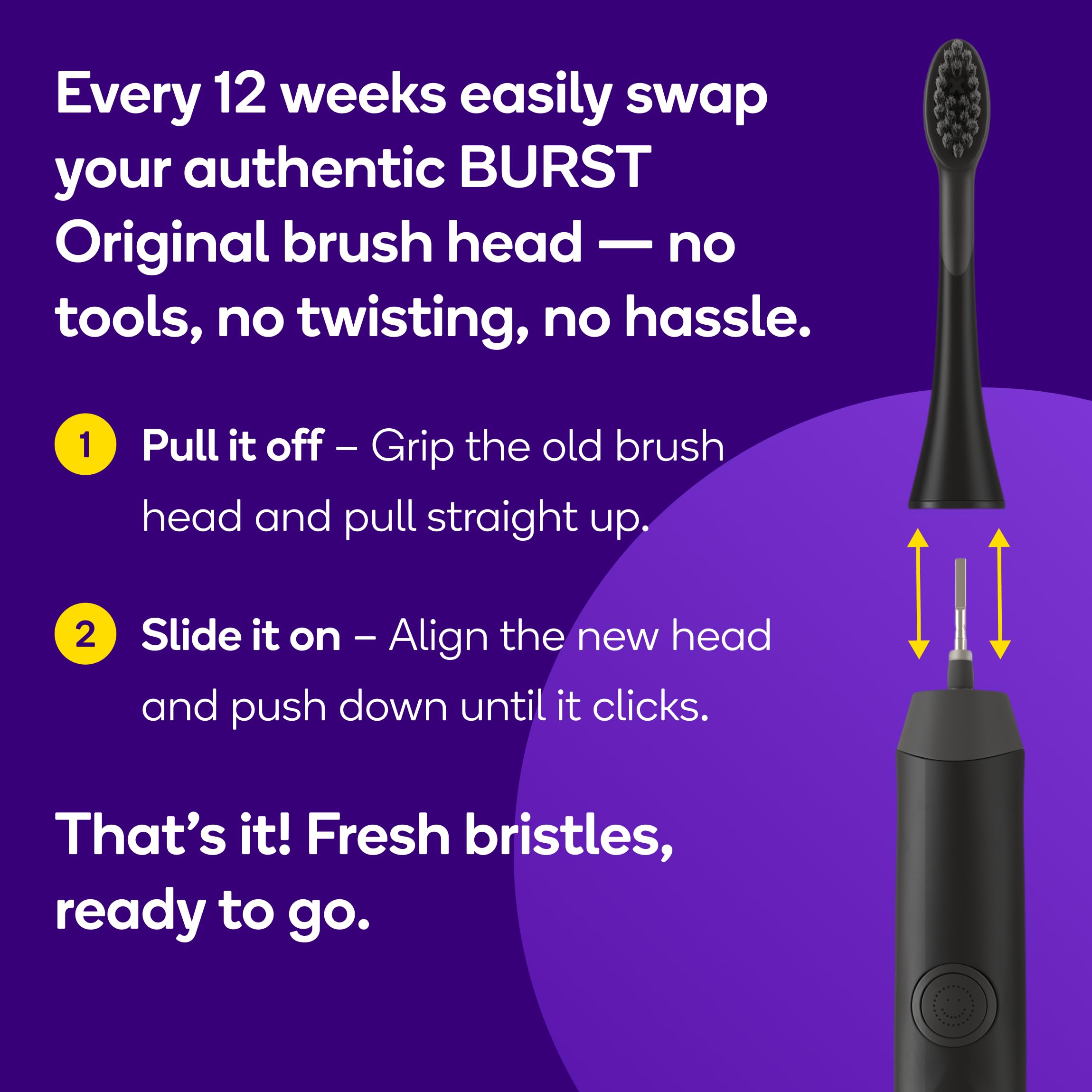 BURST Sonic Electric Toothbrush Replacement Heads (3 Pack, Black) – Ultra Soft Bristles for Deep Cleaning, Stain & Plaque Removal – Compatible with Original Sonic Toothbrush – Perfect for Travel & Daily Oral Care