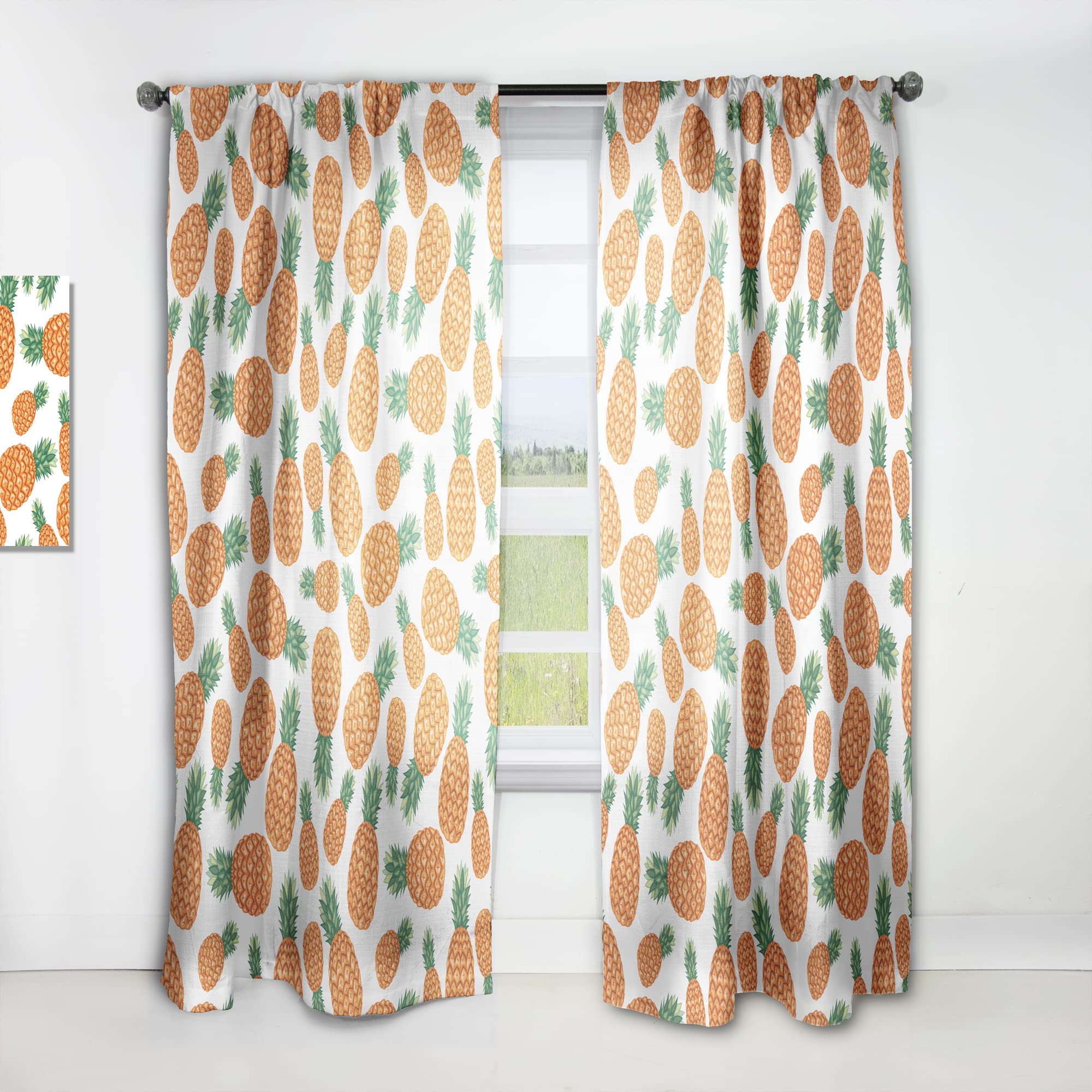 DesignQ Pineapple Fruit Pattern Thermal Insulated Curtains - Single Panel 52x108 Inches - Blackout Drapes for Bedroom & Living Room - Tropical Home Decor for Windows, Patio Doors & Nursery