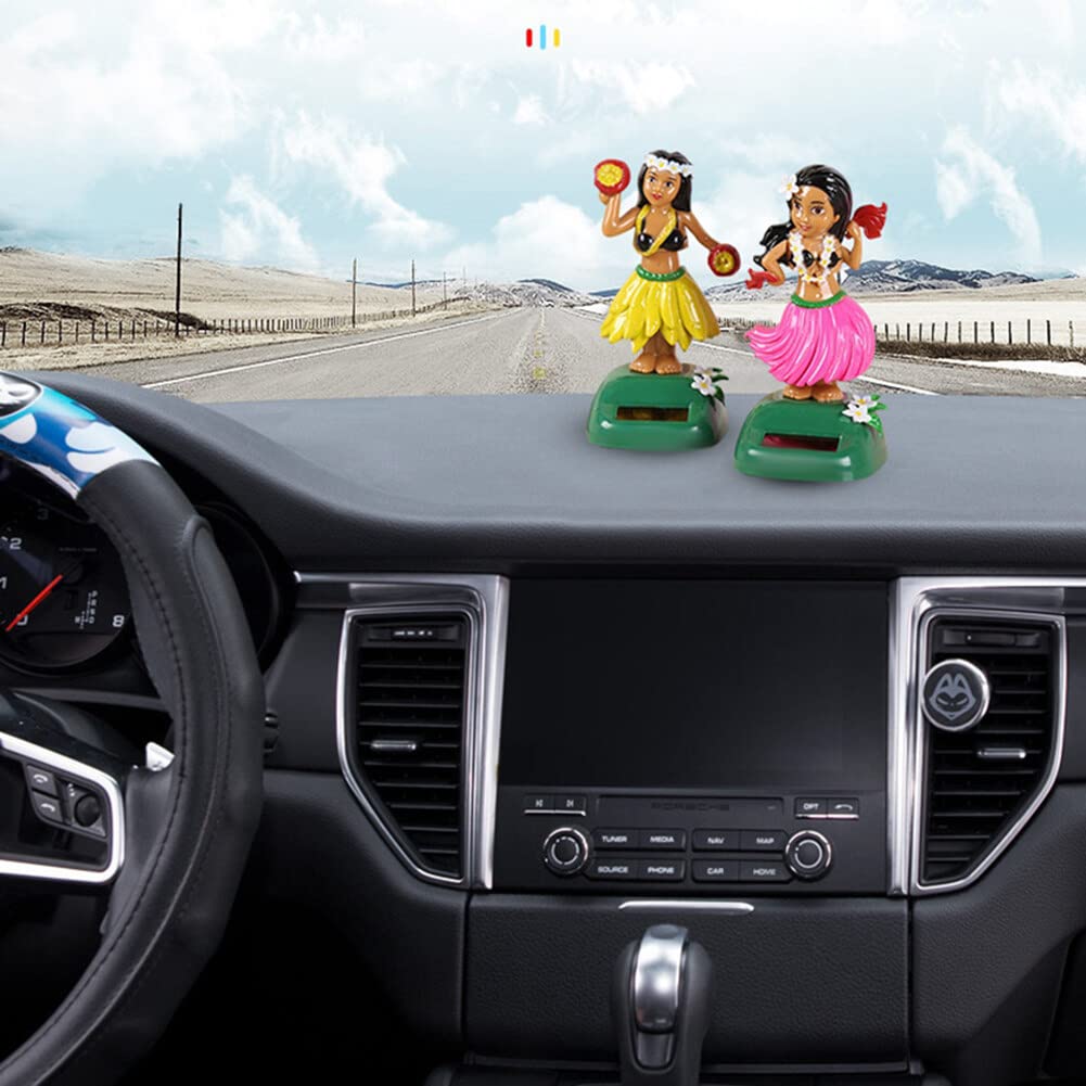 SEADEAR Solar Powered Hawaiian Hula Dancer Car Dashboard Ornament - Head Shaking Dancing Doll for Car, Office & Desk Decoration - Perfect for Tropical Themed Parties, Beach Vacations & Hawaiian Luaus