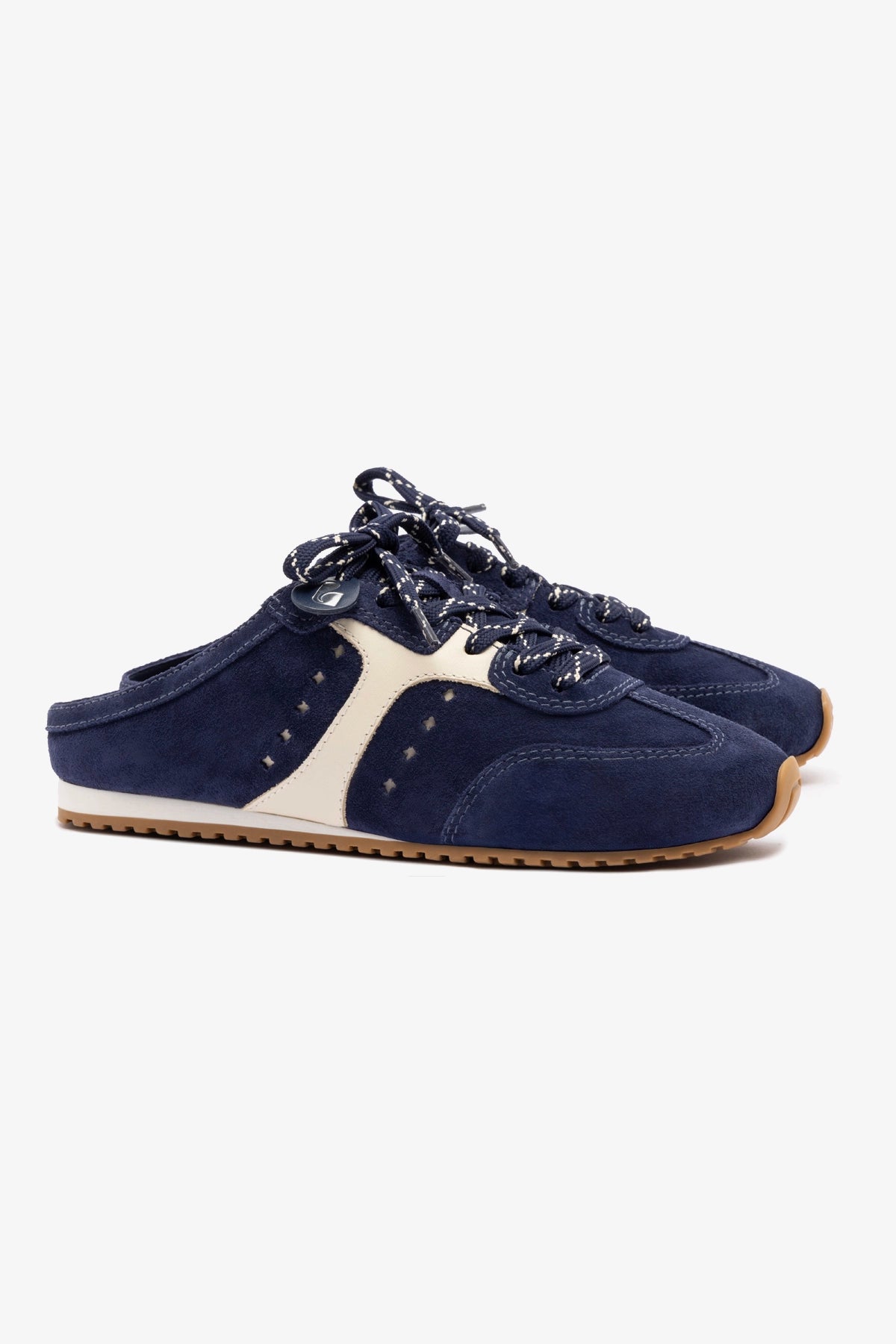 Stella Navy Suede & Ivory Leather Sneaker Mules - Comfortable Slip-On Shoes for Women, Perfect for Casual Wear, Running Errands & Travel