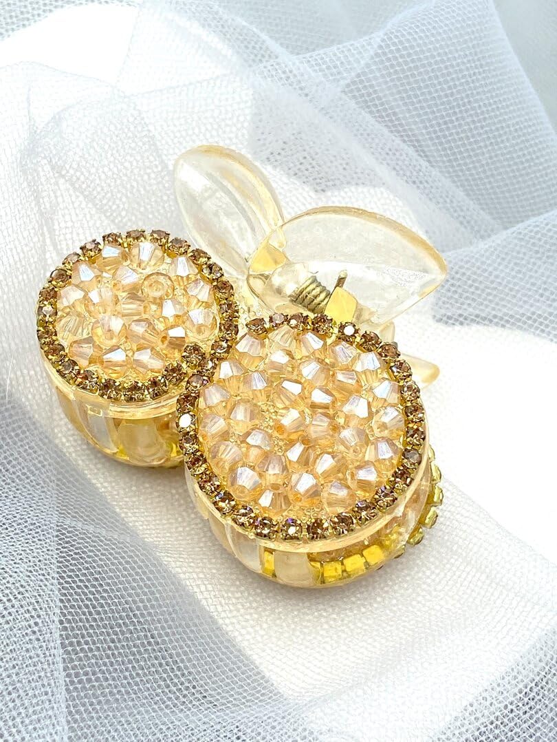 Starvis 2-Piece Round Hair Claw Clips for Women - Korean Style Bling Pearl Crystal Rhinestone Hair Accessories for Girls & Women - Perfect for Mini Ponytails, Butterfly Hairstyles, and Everyday Use
