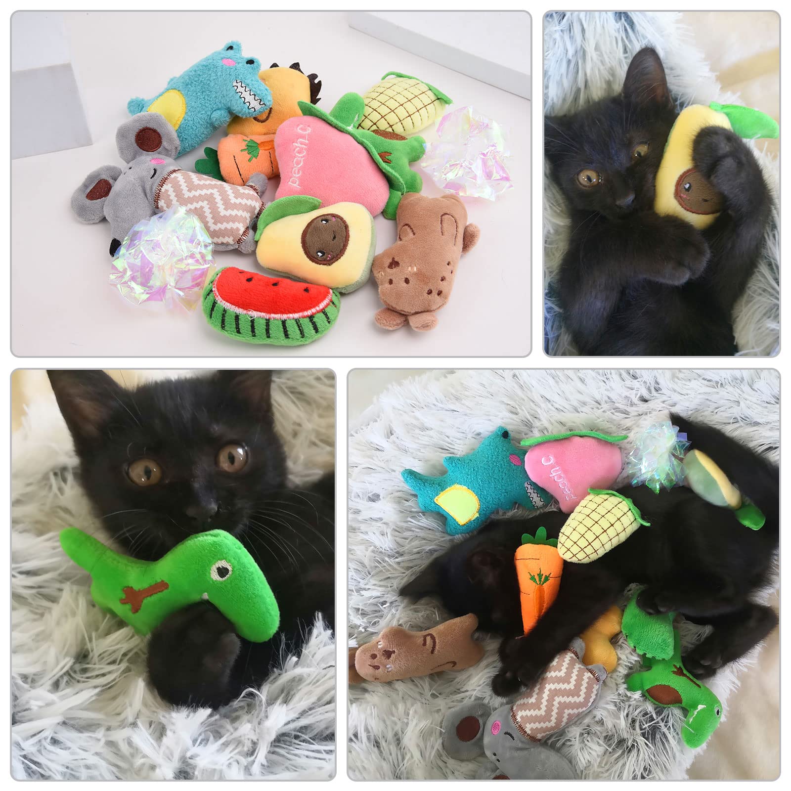 OneBarleyCorn 12-Pack Catnip Toys for Indoor Cats - Plush Chew Toys, Interactive Cat Pillows & Crinkle Balls for Teeth Cleaning - Perfect for Playtime, Training & Stress Relief for Adult Cats & Kittens