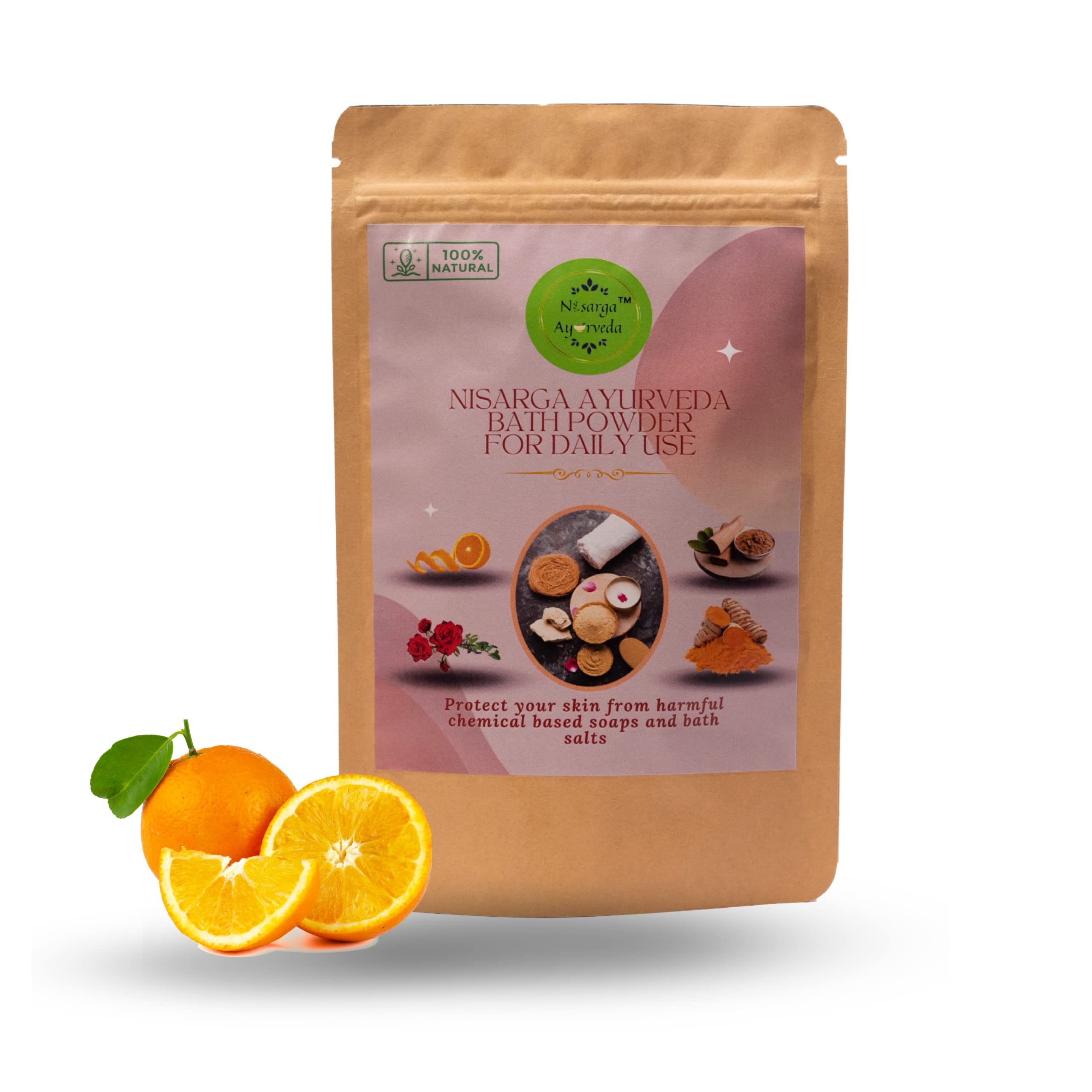 Nisarga Ayurveda Bath Powder Scrub - 100g Natural Exfoliator for Face & Body, Brightens Skin, Boosts Immunity & Protects Against Pollution | Perfect for Daily Skincare & Detox Routine