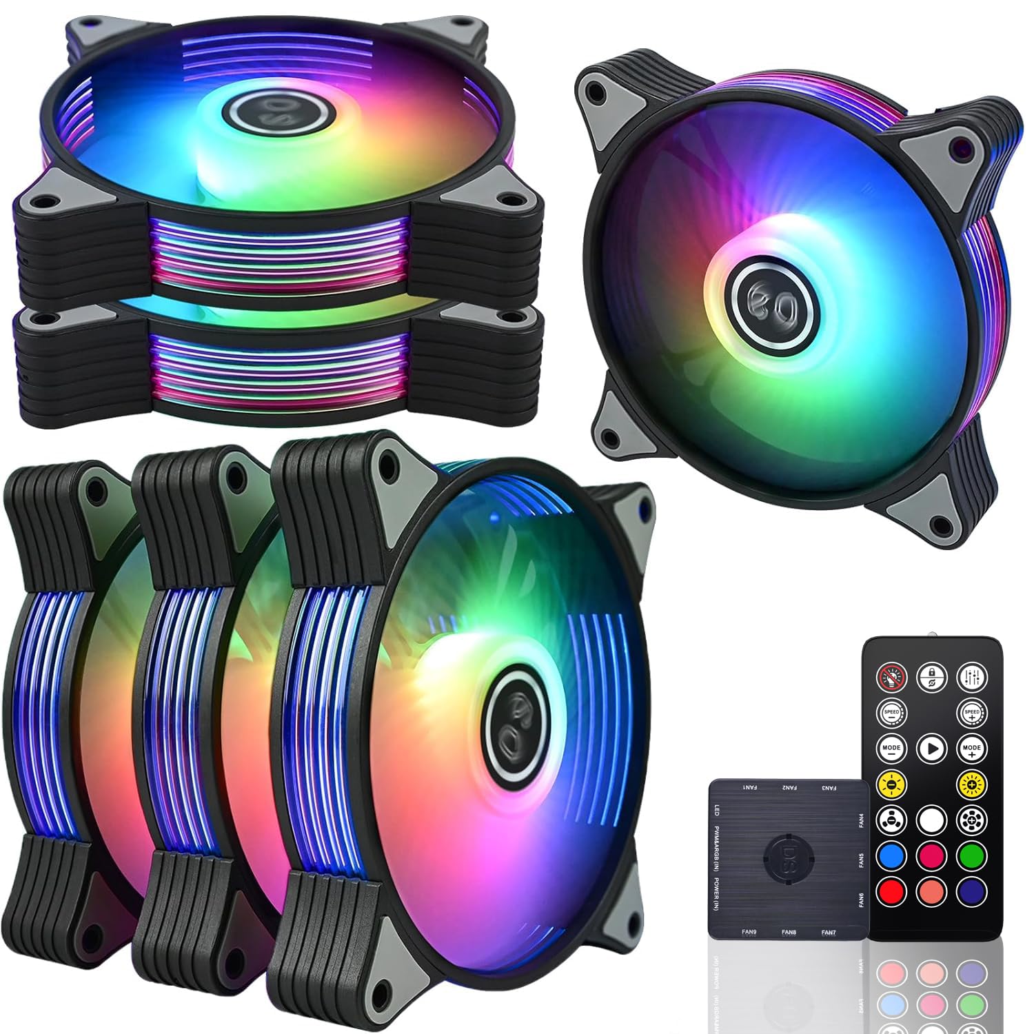 DS 120mm RGB PC Case Cooling Fan Kit with ARGB LED & Controller - 6 Pack G Series Computer Fans for Gaming PC Build & Case Modding | Perfect for Desktop Cooling, RGB Lighting Effects & Custom PC Setups
