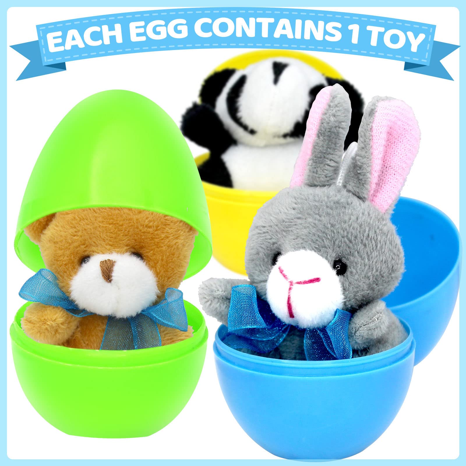 12PCS Filled Easter Eggs with Plush Animal Toys Inside - Prefilled Easter Eggs for Easter Egg Hunt, Easter Basket Stuffers, Classroom Prizes - Perfect for Easter Party Games, Kids Gift Baskets & Spring Celebrations