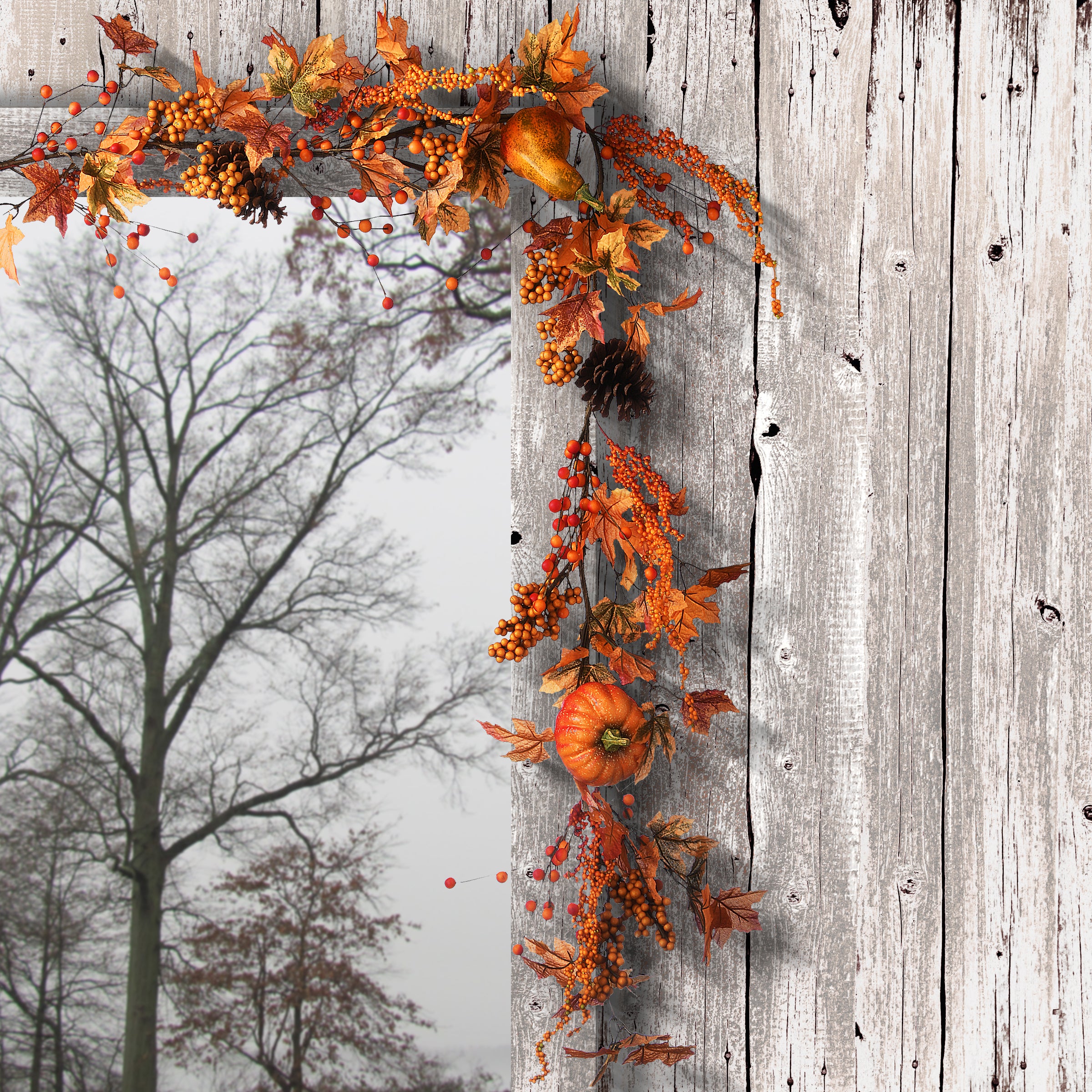 6 ft. Autumn Fall Garland with Pumpkins, Pinecones, Berries & Maple Leaves - Decorative Harvest Garland for Thanksgiving, Fireplace Mantel, Front Door, and Seasonal Home Decor