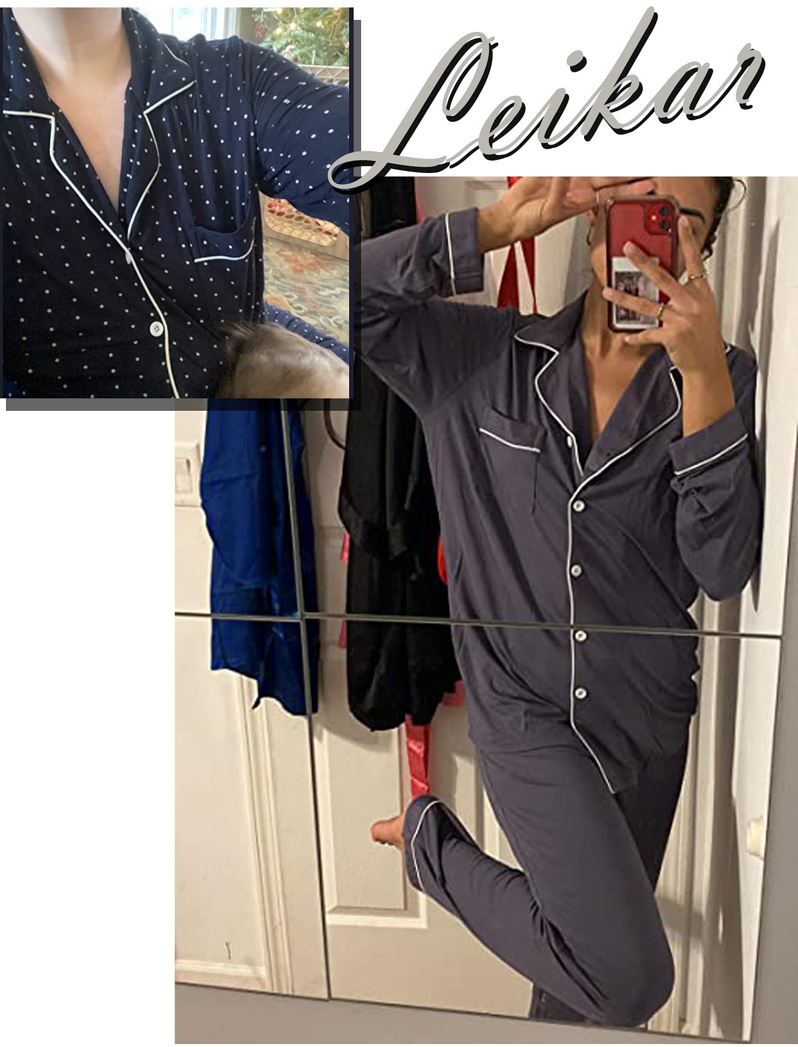 **Leikar Women's Button-Up Pajama Set - Soft Long Sleeve Shirt & Lounge Pants - Cozy Sleepwear & Loungewear for Relaxing at Home**