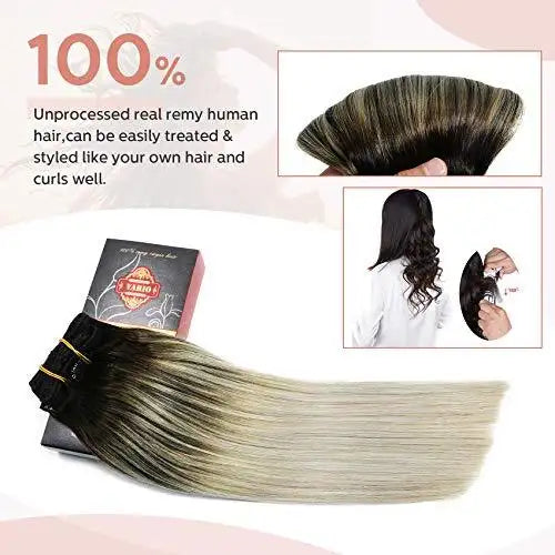 Premium 9A Brazilian Clip-In Human Hair Extensions - 7pcs Double Weft for Instant Volume & Length | Perfect for Weddings, Parties & Everyday Styling