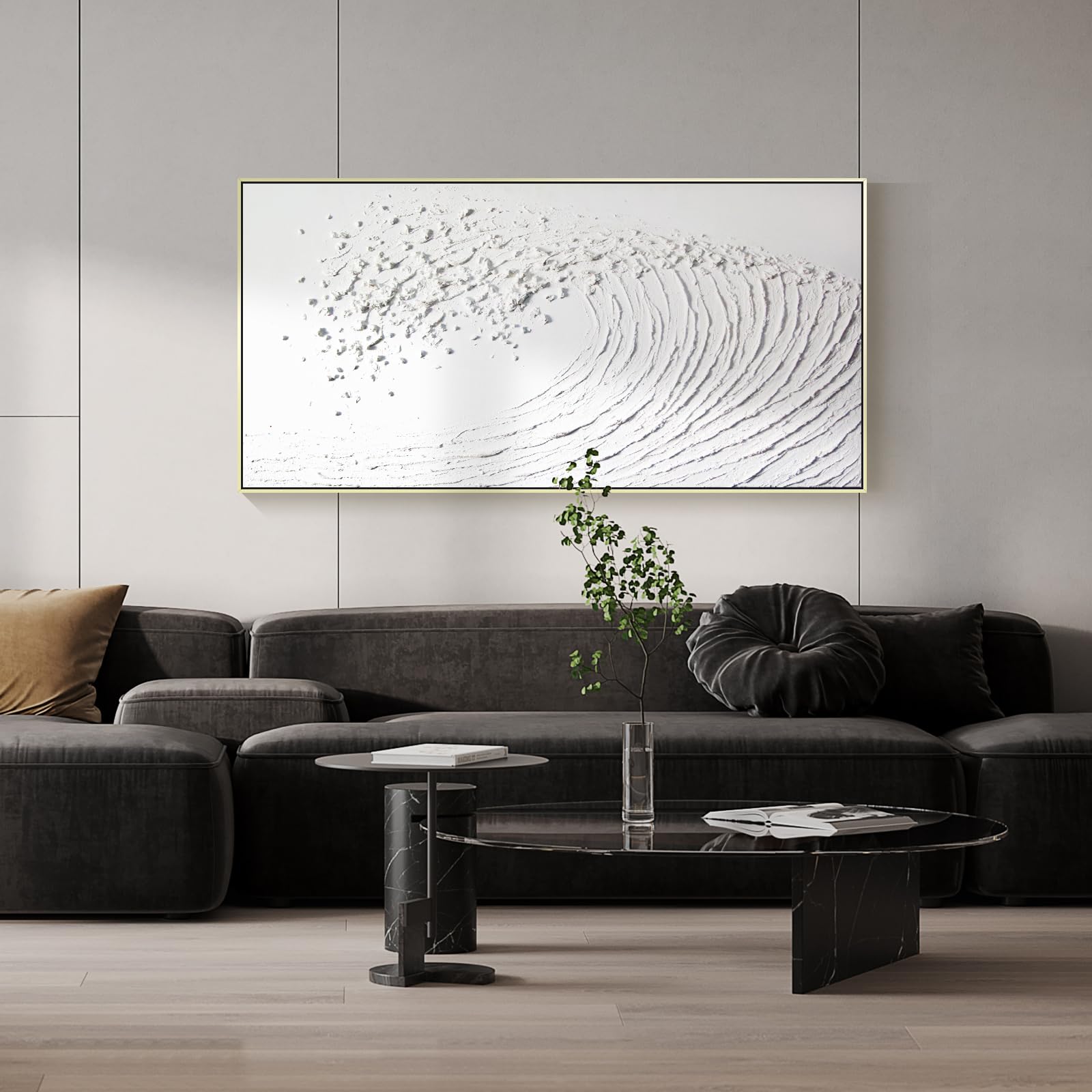 Hand Painted Ocean Wave Oil Painting - Large 48x24 Framed 3D Textured Wall Art for Living Room & Bedroom | Minimalist Coastal Home Decor | Perfect for Beach House, Office or Gift