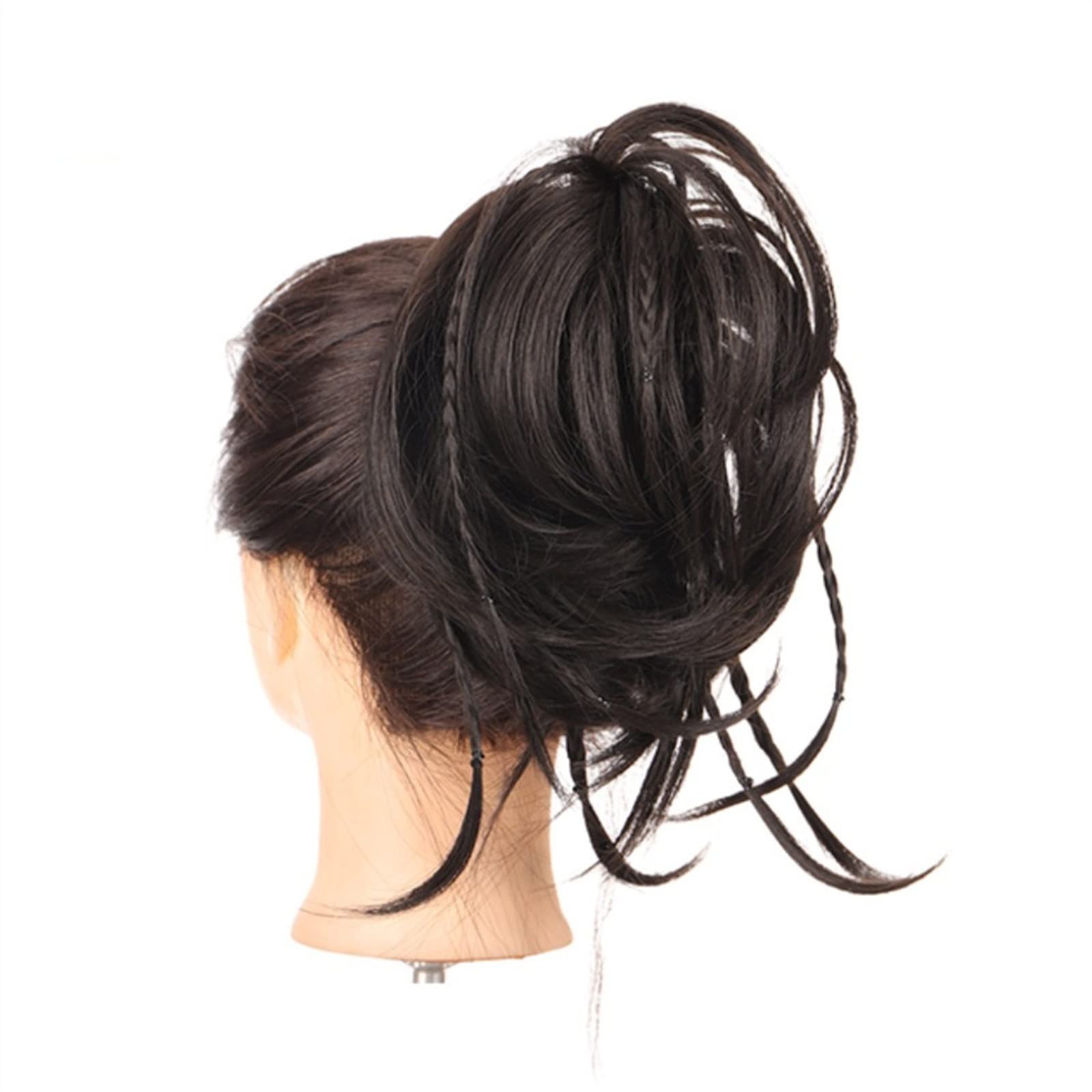 Synthetic Messy Bun Hairpiece - Elastic Braided Chignon Ponytail Extension for Women | Tousled Wavy Updo Scrunchy Donut | Perfect for Parties, Weddings & Everyday Styling (Color: 005)