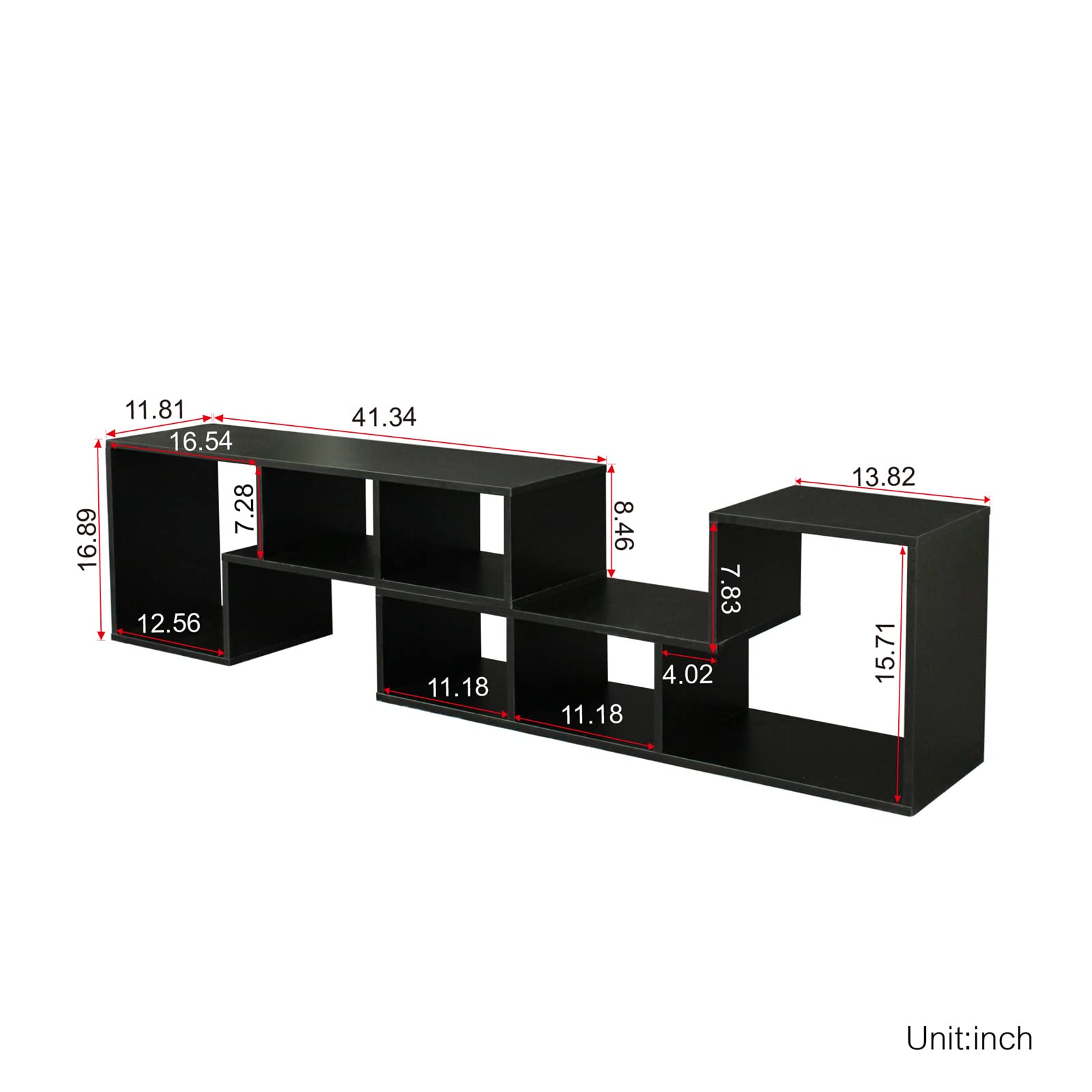 Modern Wood TV Stand with Storage Shelves - Black Entertainment Center for Flat Screen TVs | Free Combination Display Shelf & Bookcase | Perfect for Living Room Home Theater Setup