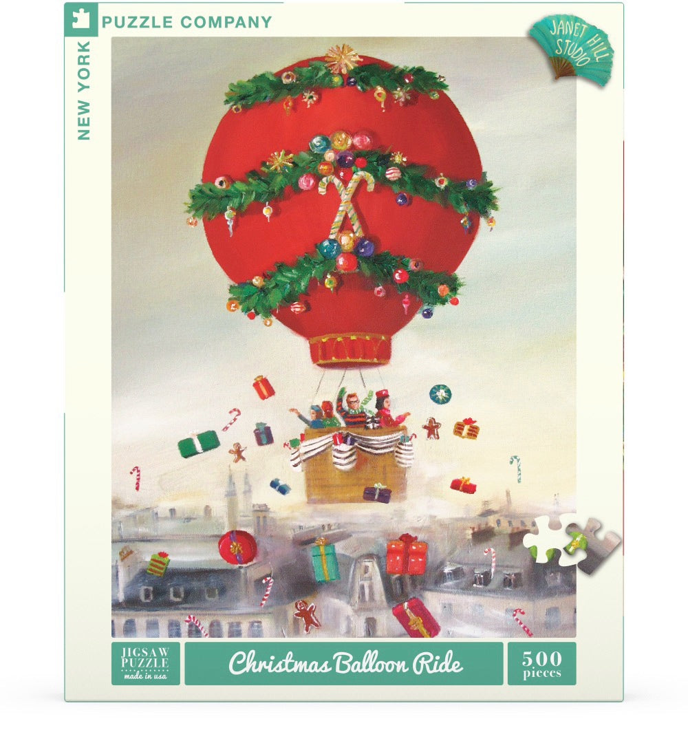 Janet Hill Christmas Balloon Ride Puzzle - 500 Piece Holiday Jigsaw Puzzle for Adults & Families - Perfect for Christmas Decor, Gift Giving & Cozy Winter Evenings