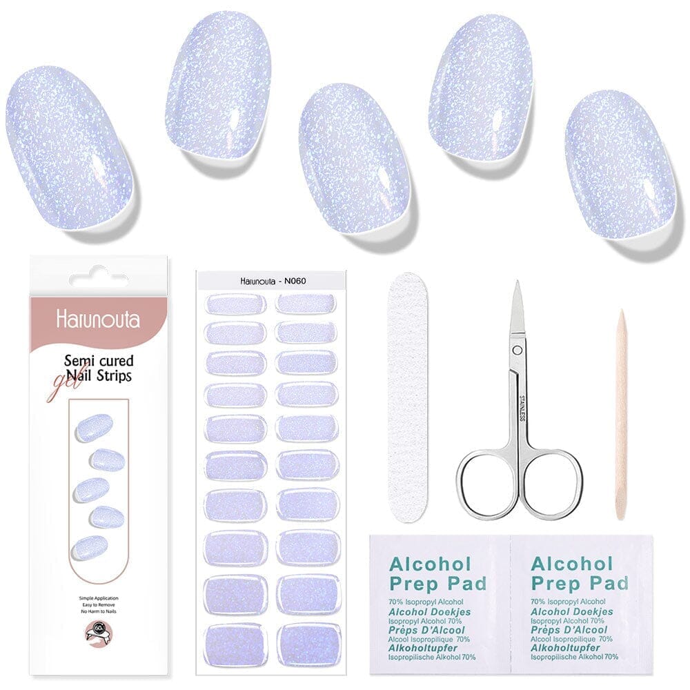 20 Tips Violet Shimmer Semi Cured Gel Nail Strips N060 - DIY Long Lasting Nail Art for Home Manicure & Party Looks