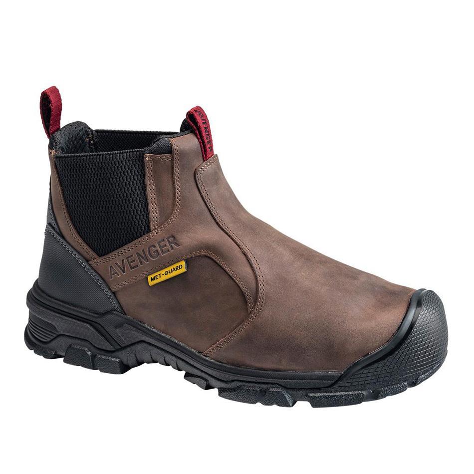Ripsaw Met Guard Puncture Resistant Alloy Toe Chelsea Work Boots for Men - Brown Leather Safety Shoes for Construction, Warehouse & Industrial Work